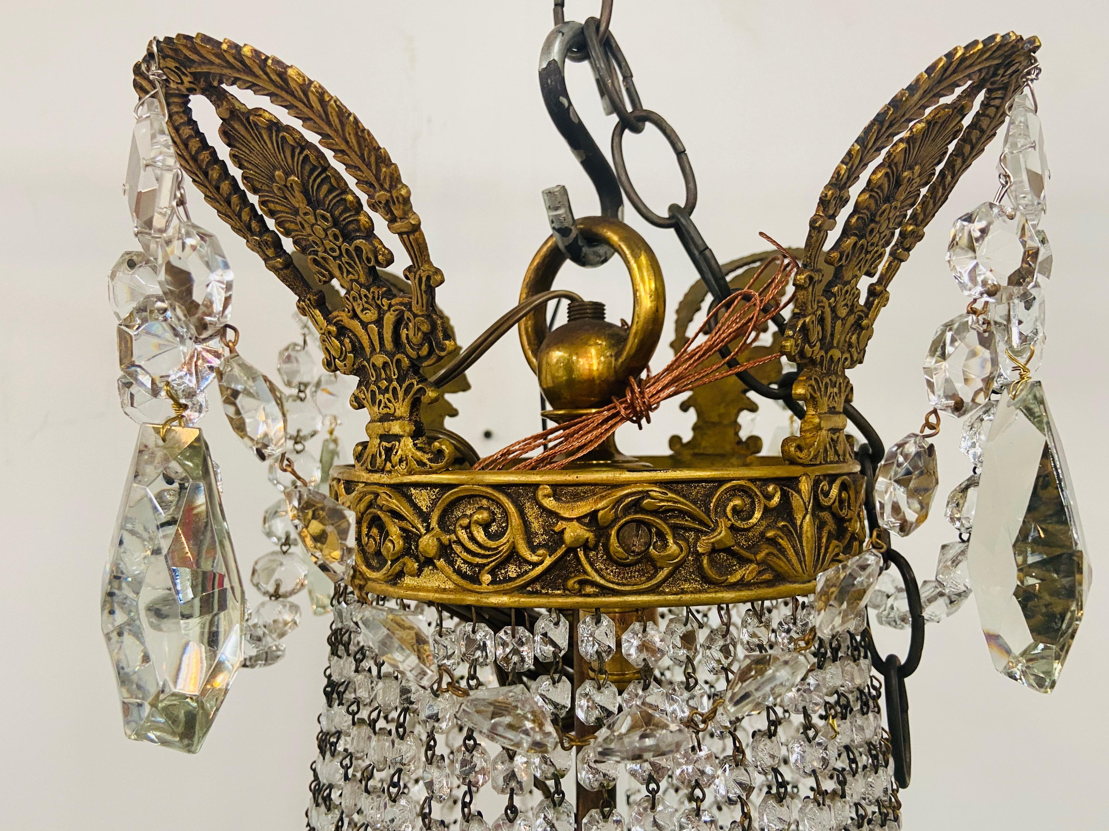 19th Century French Louis XVI Empire Style Bronze and Crystal Chandelier  3