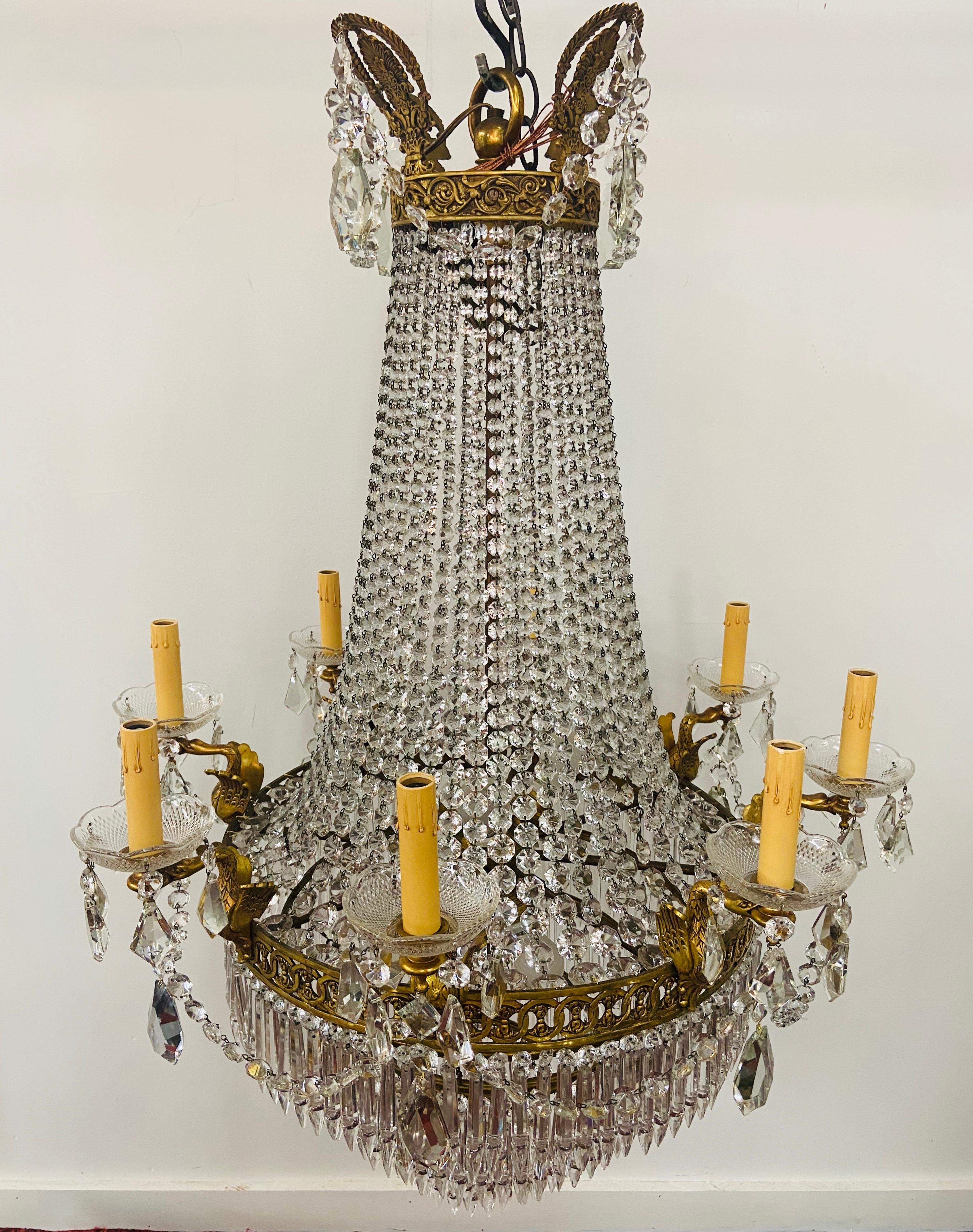 19th Century French Louis XVI Empire Style Bronze and Crystal Chandelier  4