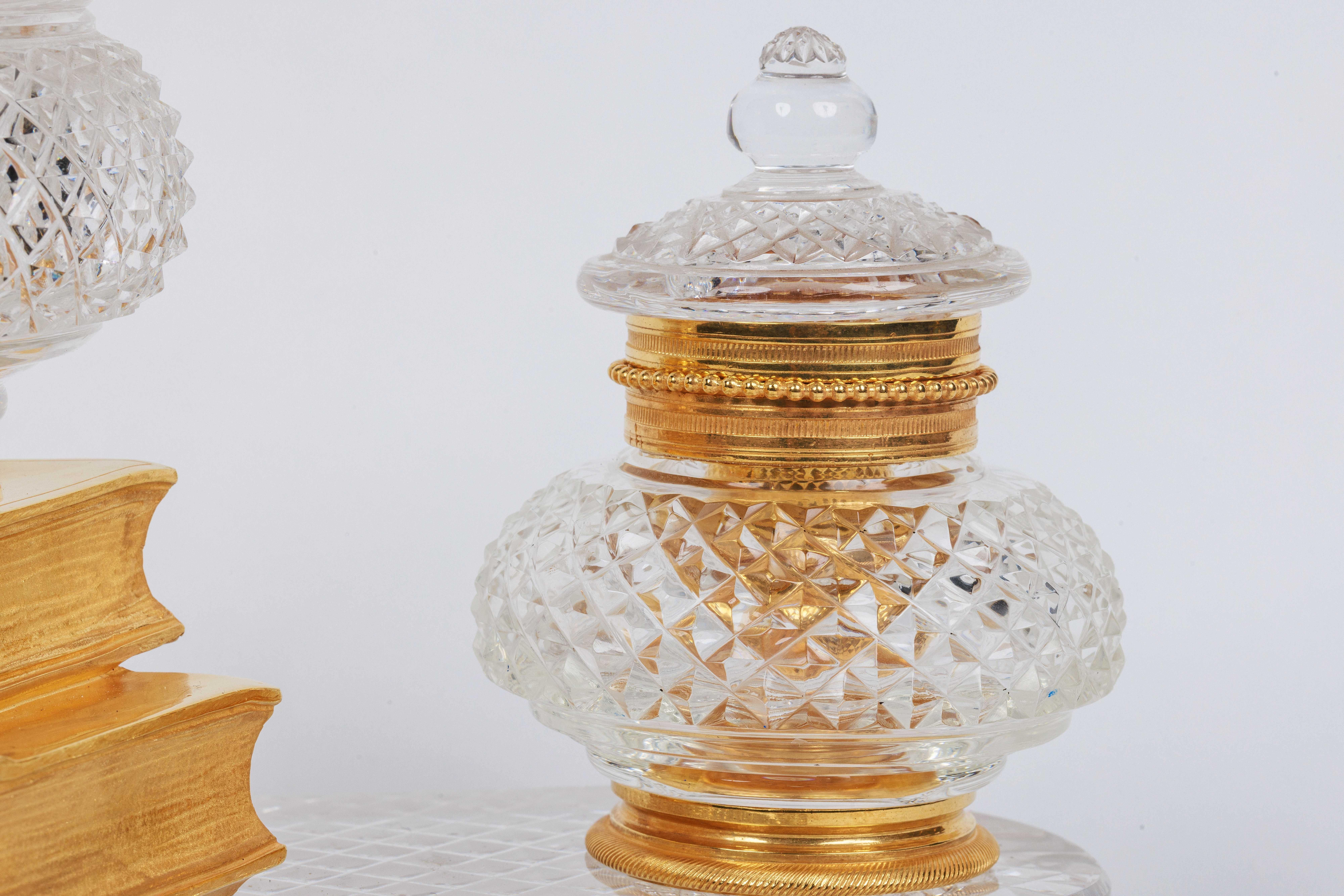 Rare French Ormolu and Diamond-Cut Crystal Figural Inkwell Encrier by Baccarat For Sale 6