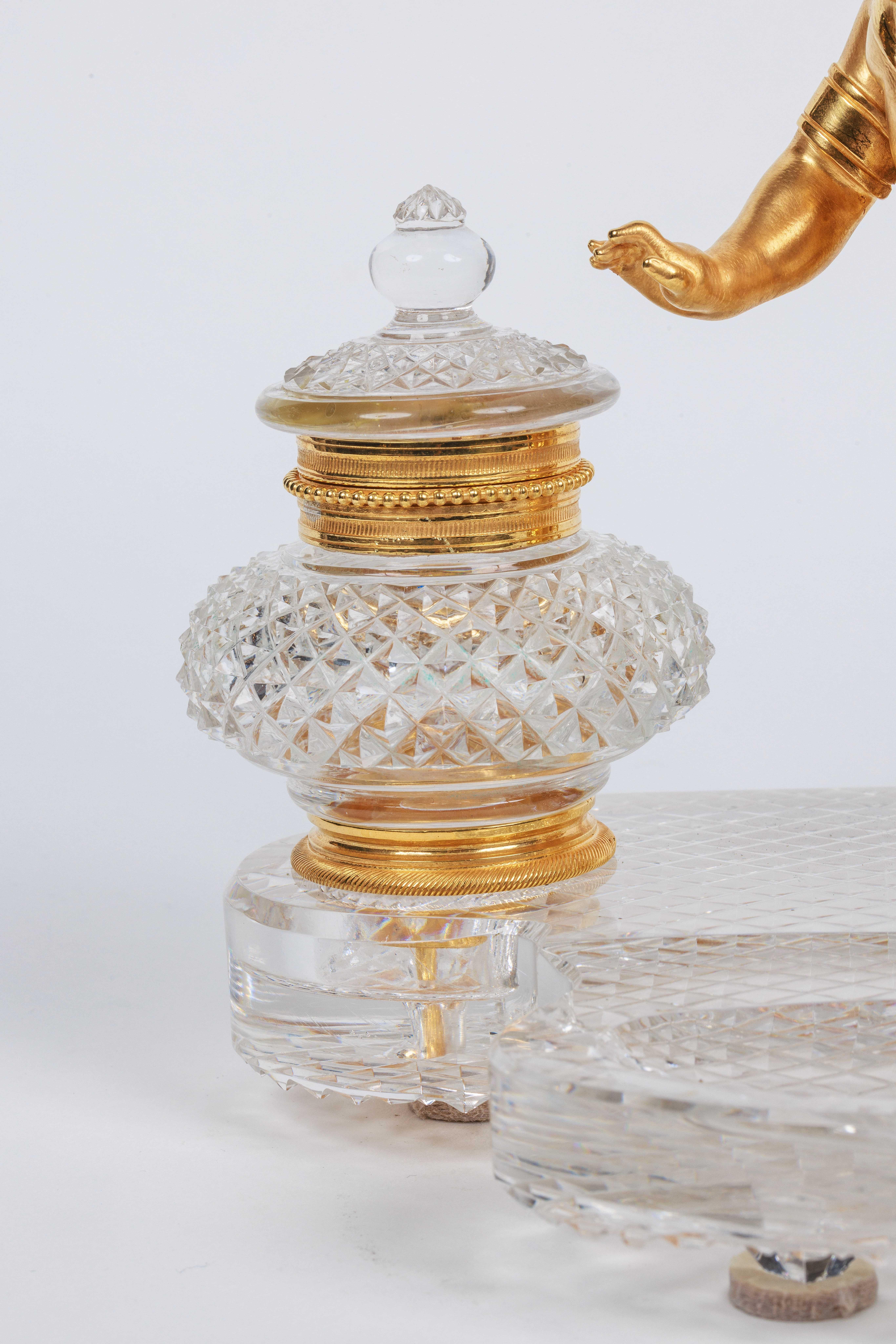 Rare French Ormolu and Diamond-Cut Crystal Figural Inkwell Encrier by Baccarat For Sale 1
