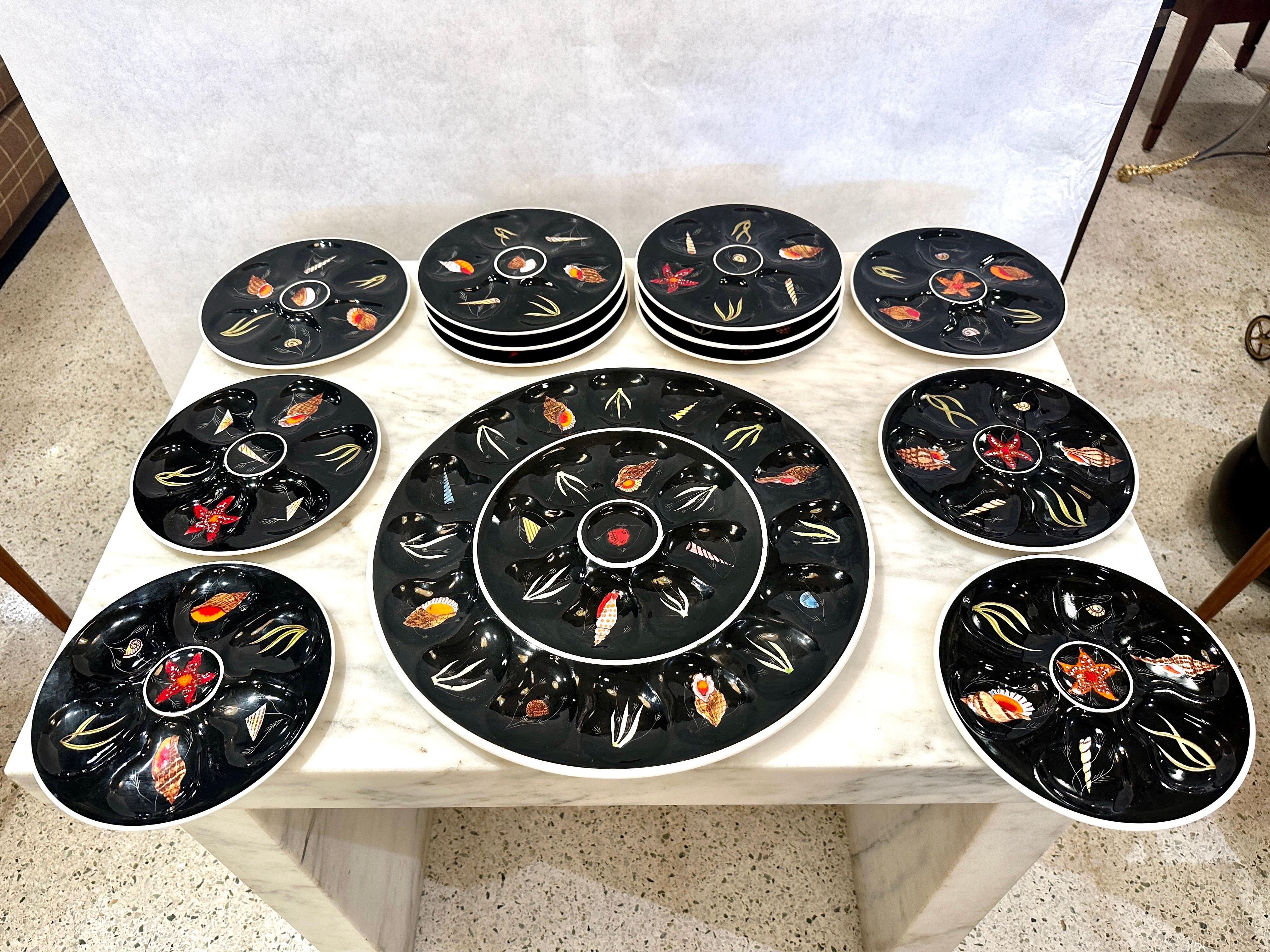 A RARE French Oyster Service Platter and 12 Plates by Henriot Quimper For Sale 7
