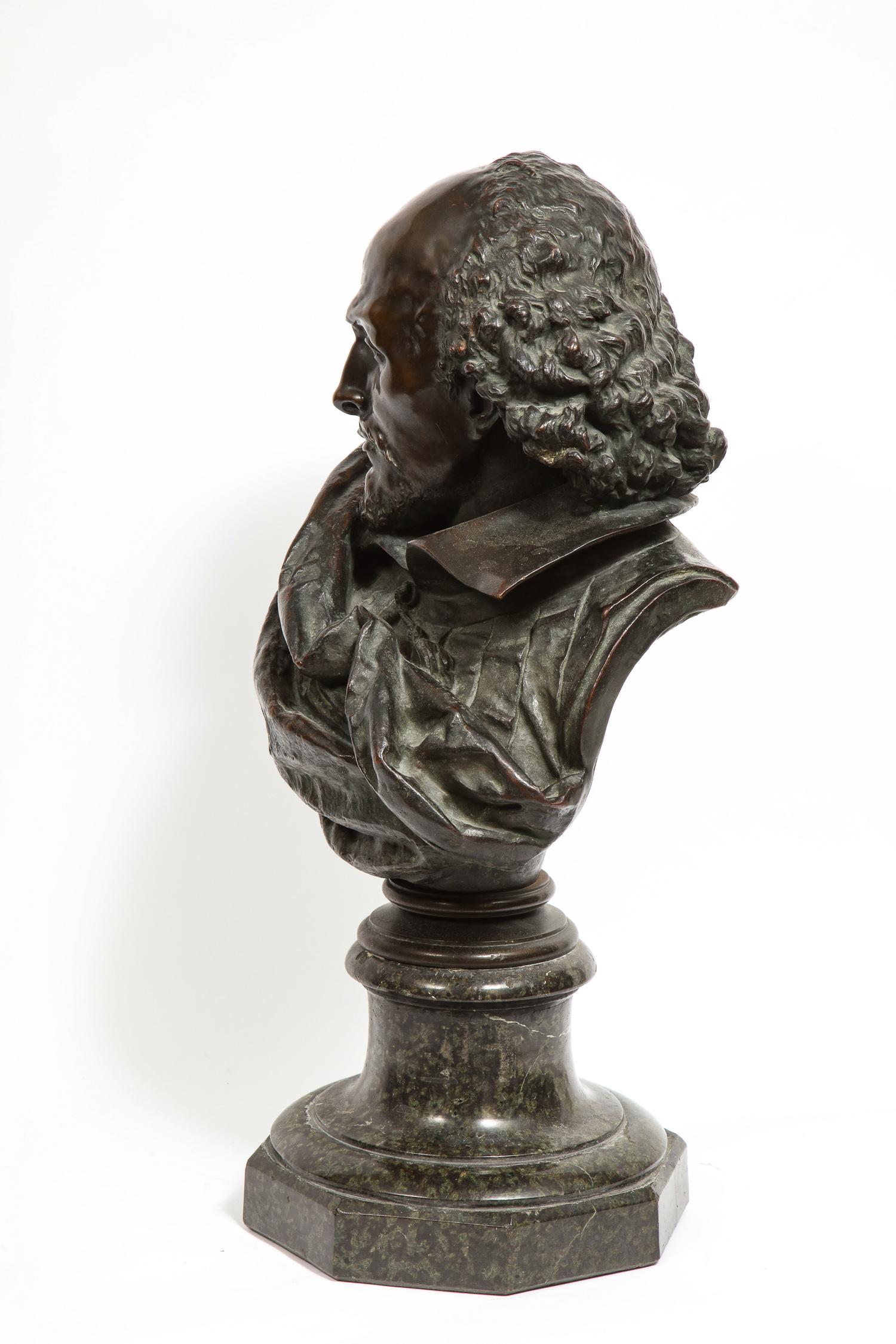 Rare French Patinated Bronze Bust of William Shakespeare, Carrier-Belleuse 13