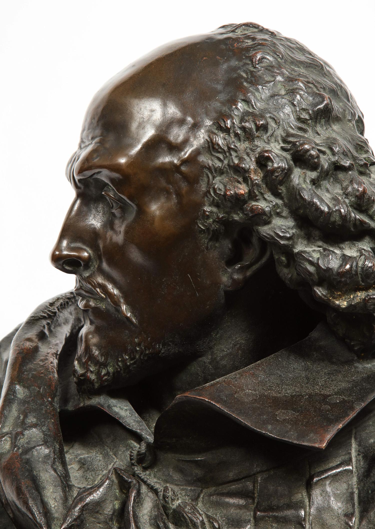 Romantic Rare French Patinated Bronze Bust of William Shakespeare, Carrier-Belleuse