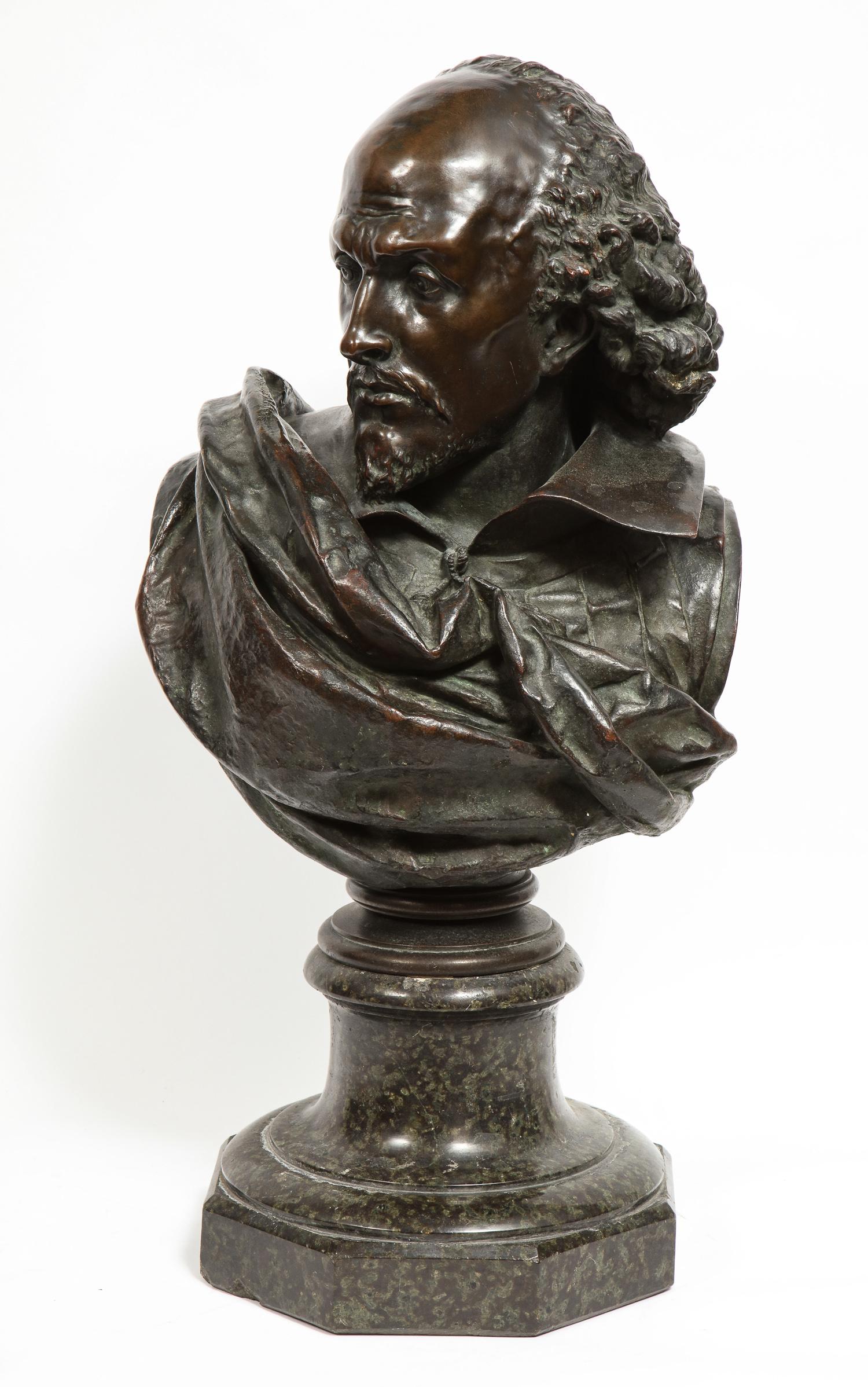 19th Century Rare French Patinated Bronze Bust of William Shakespeare, Carrier-Belleuse
