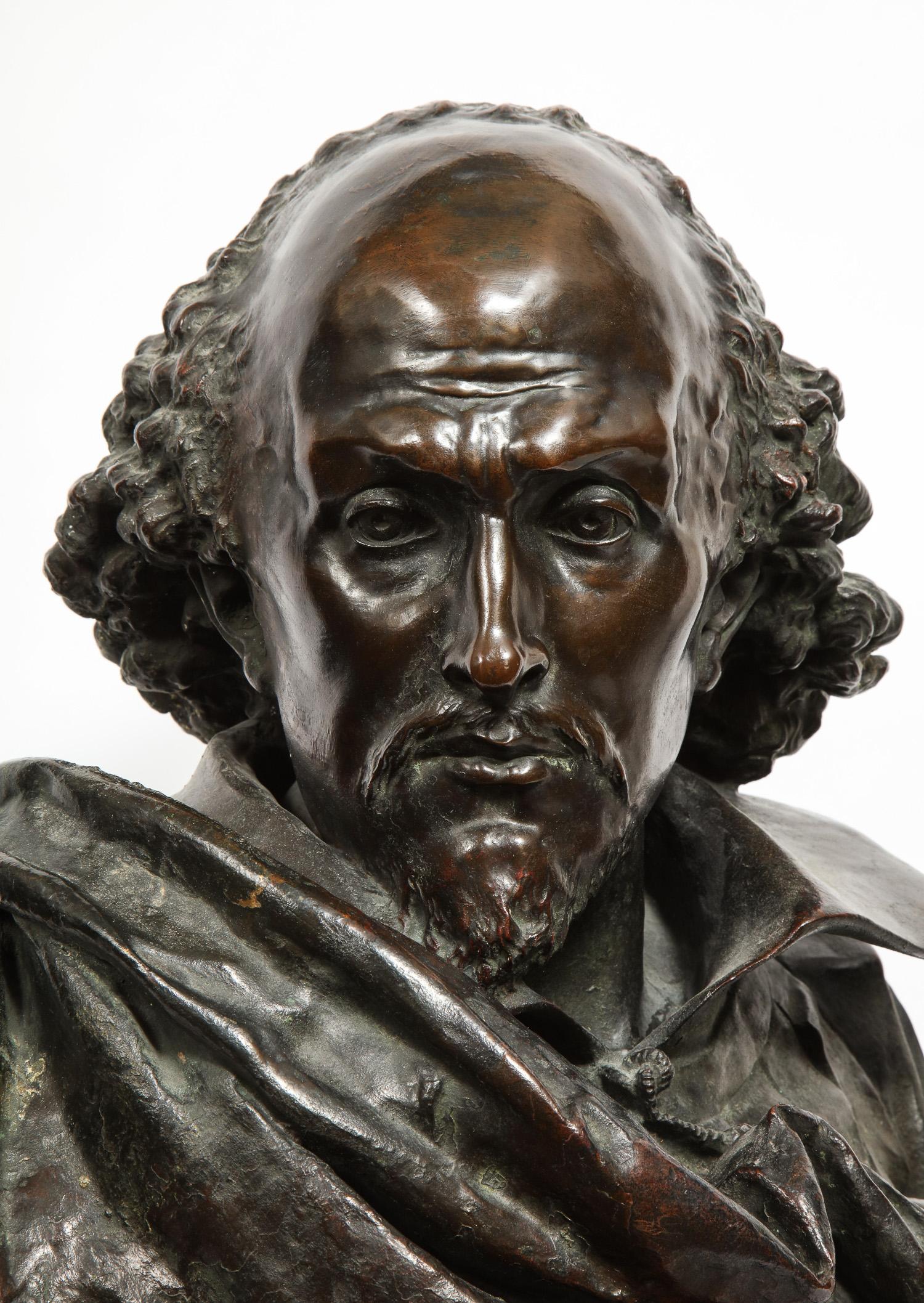 Rare French Patinated Bronze Bust of William Shakespeare, Carrier-Belleuse 4