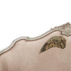 Rare French Queen Size Painted and Carved Bed with Angel Wings, Circa 1900