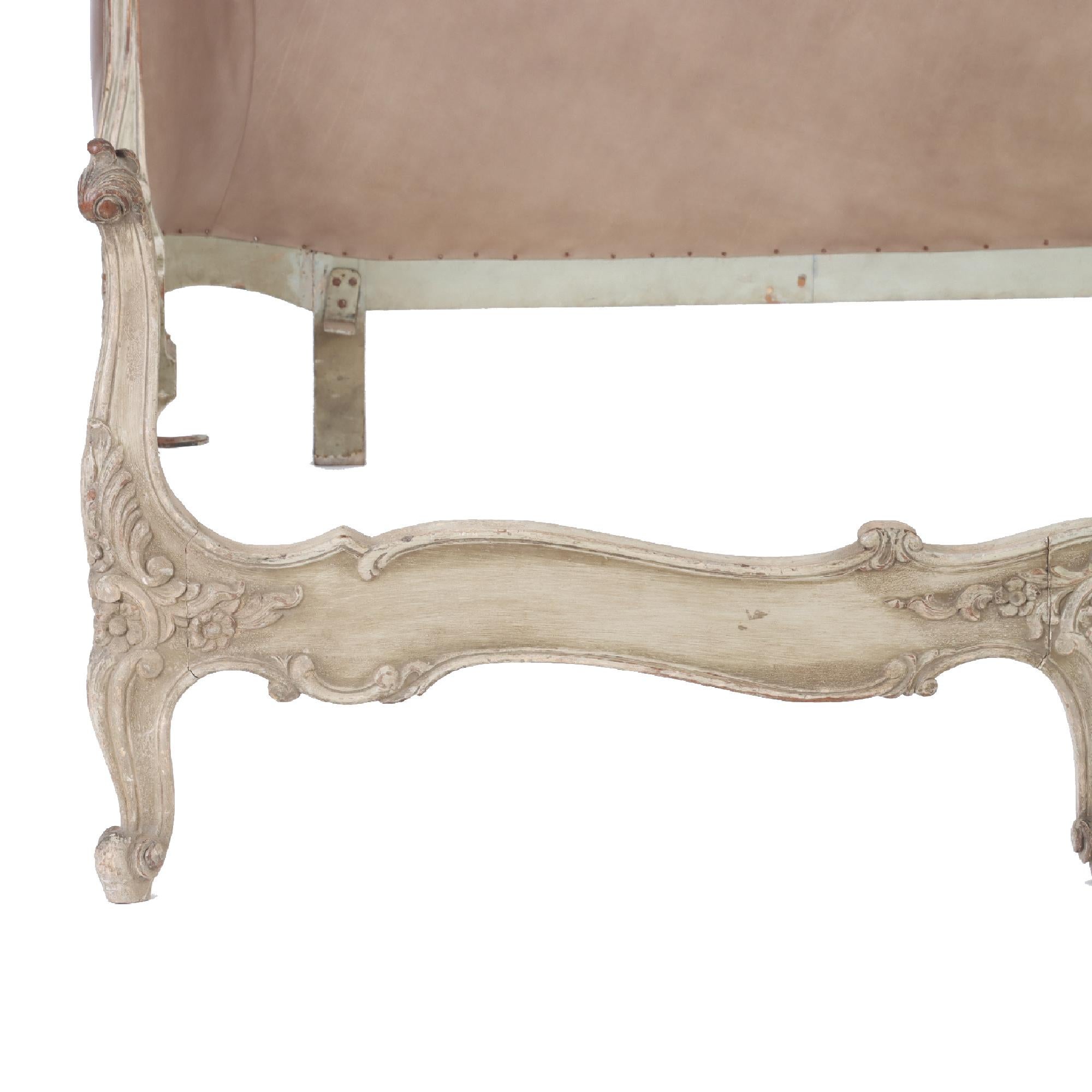Rare French Queen Size Painted and Carved Bed with Angel Wings, Circa 1900 In Good Condition In Philadelphia, PA
