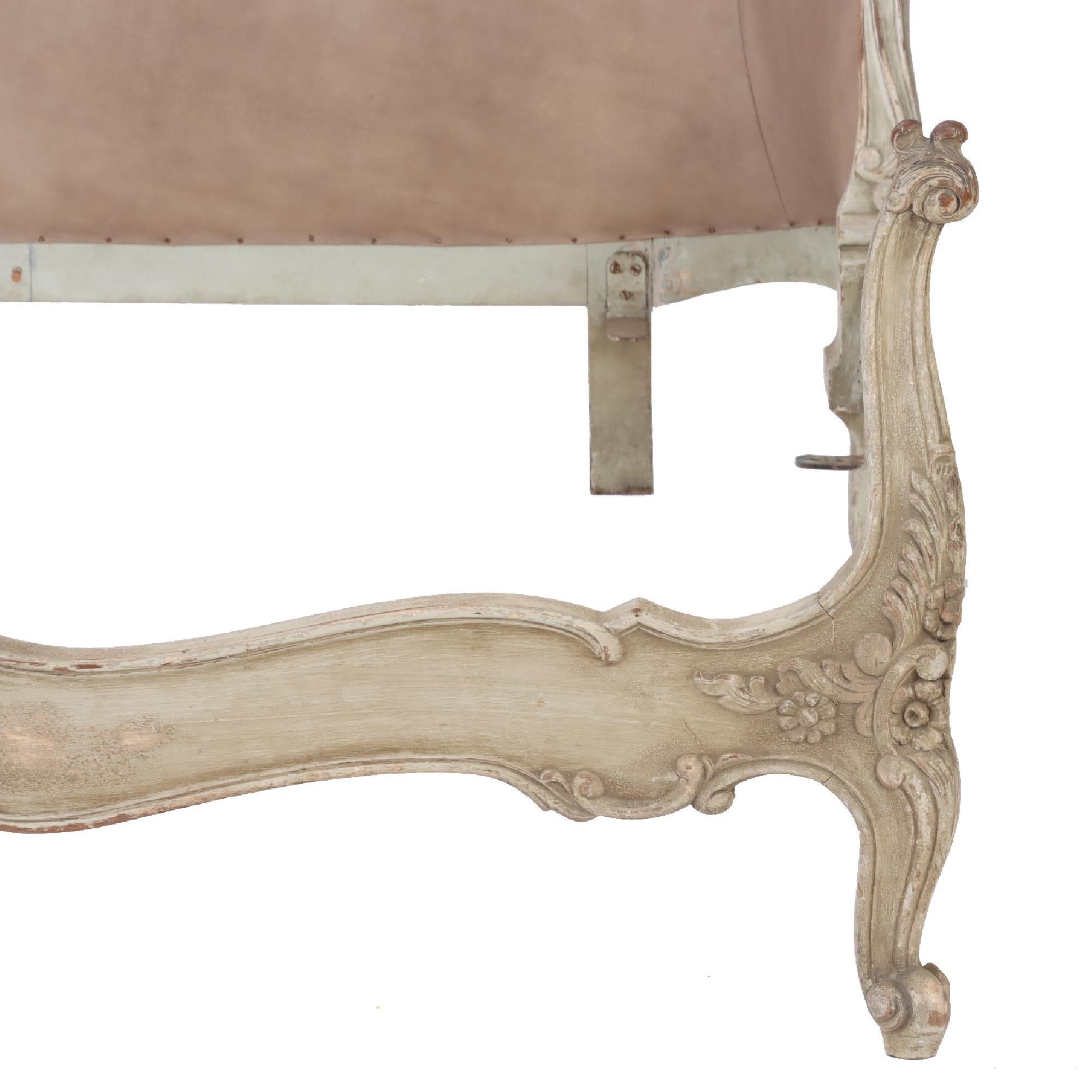 Early 20th Century Rare French Queen Size Painted and Carved Bed with Angel Wings, Circa 1900