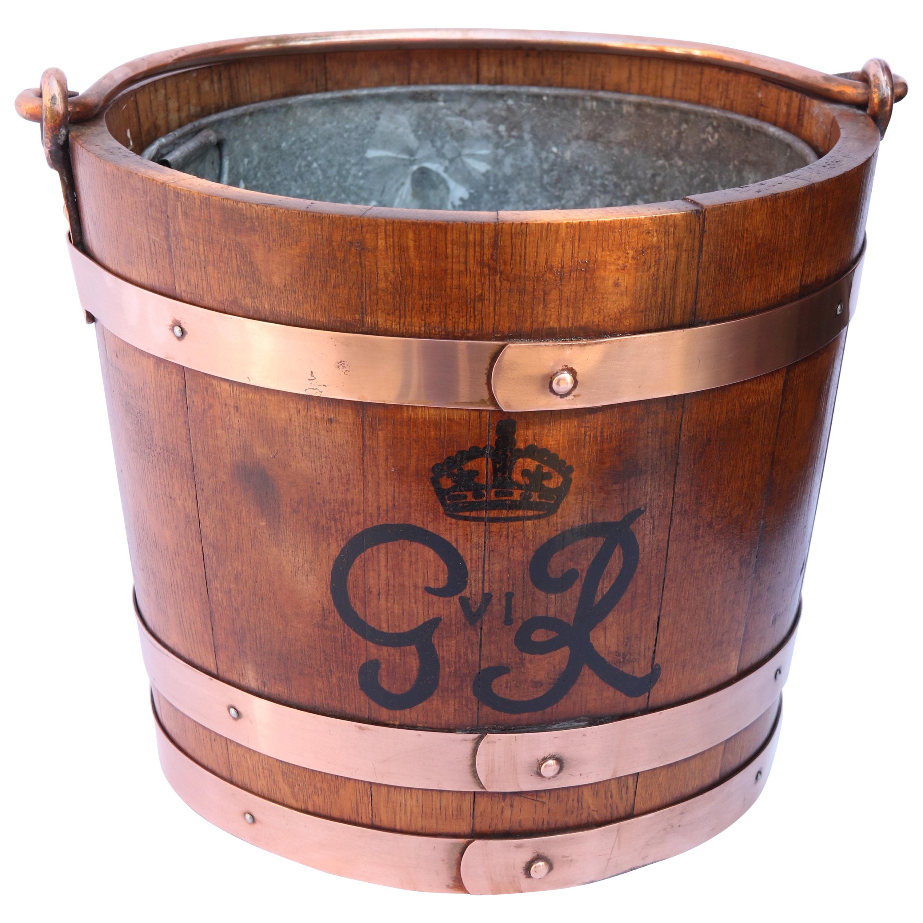 Antique English Oak Bucket to Commemorate the coronation of George VI in 1936 For Sale