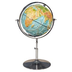 Vintage Rare German Relief Globe on a Chrome Stand by Geo-Institut