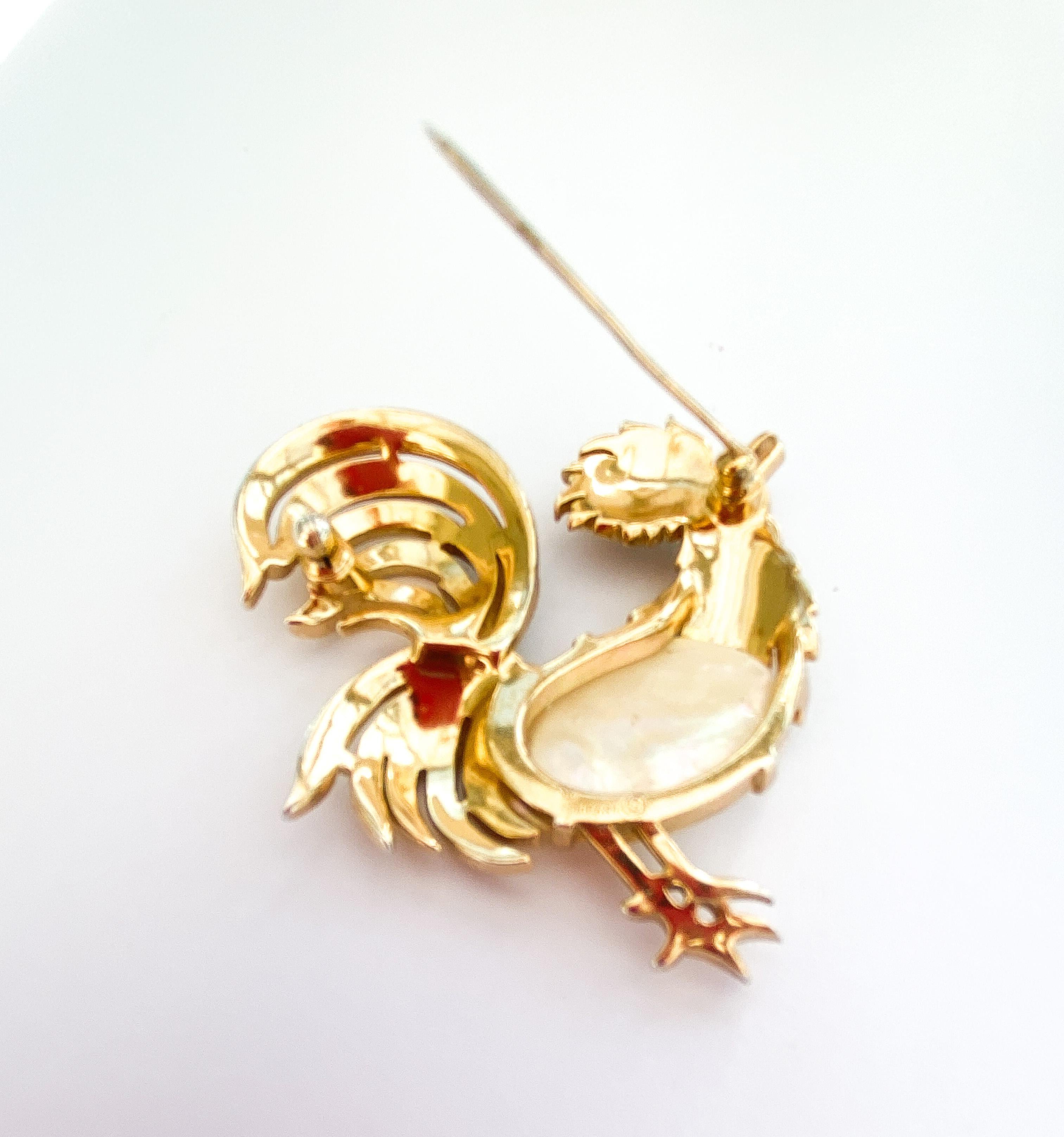 A rare gilt and grey paste 'rooster' brooch, Alfred Philippe for Trifari, 1950s. For Sale 1
