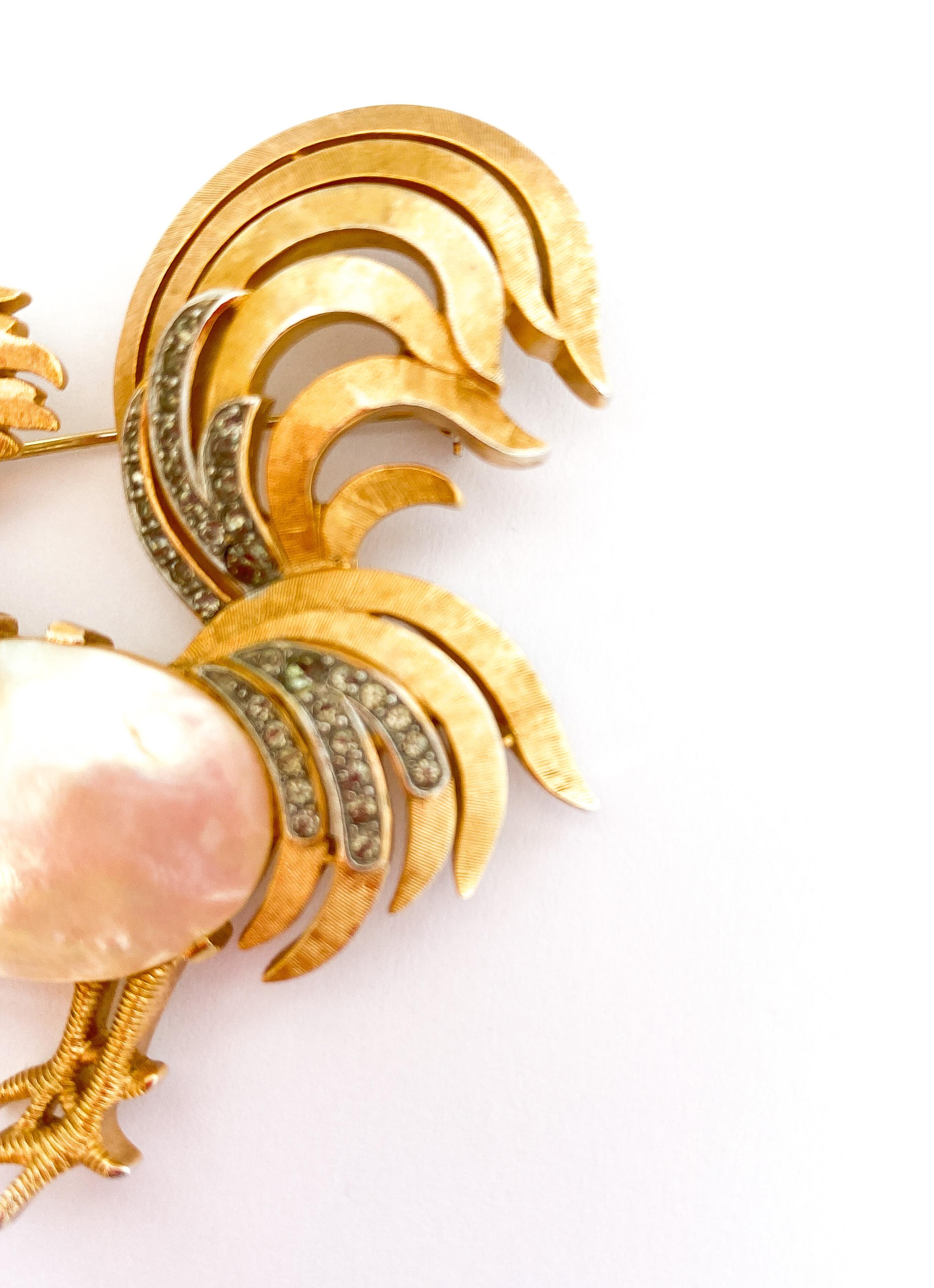 A rare gilt and grey paste 'rooster' brooch, Alfred Philippe for Trifari, 1950s. For Sale 3