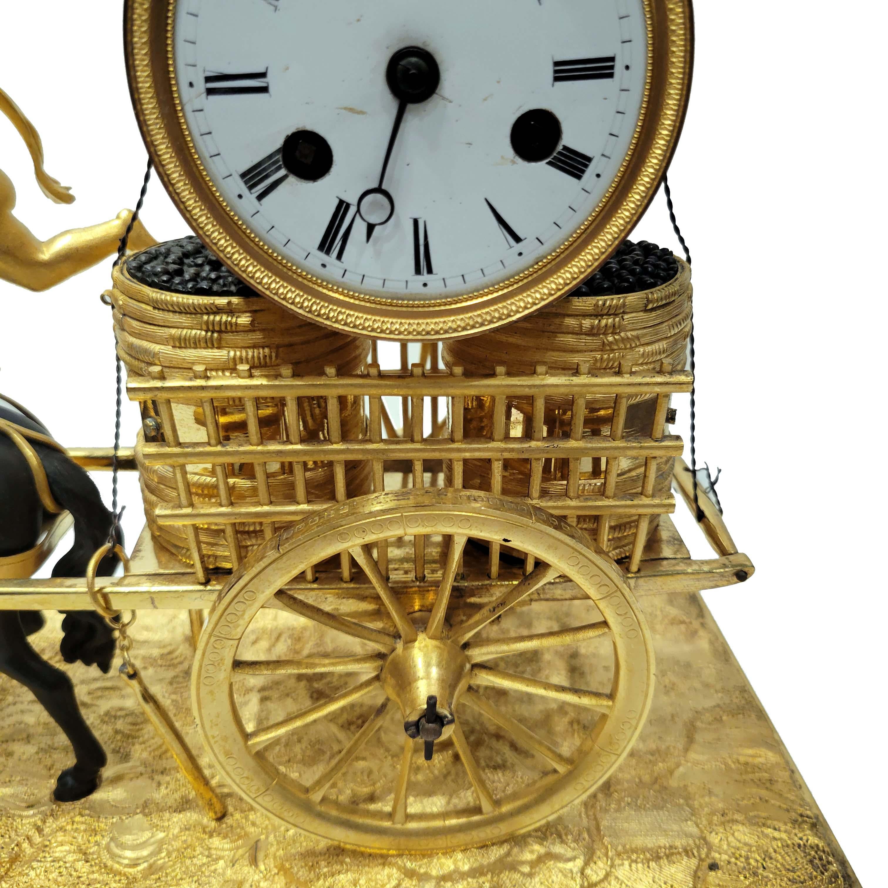 Rare Gilt and Patinated Bronze Directoire Clock , French, Late 18thC In Good Condition For Sale In New York, NY