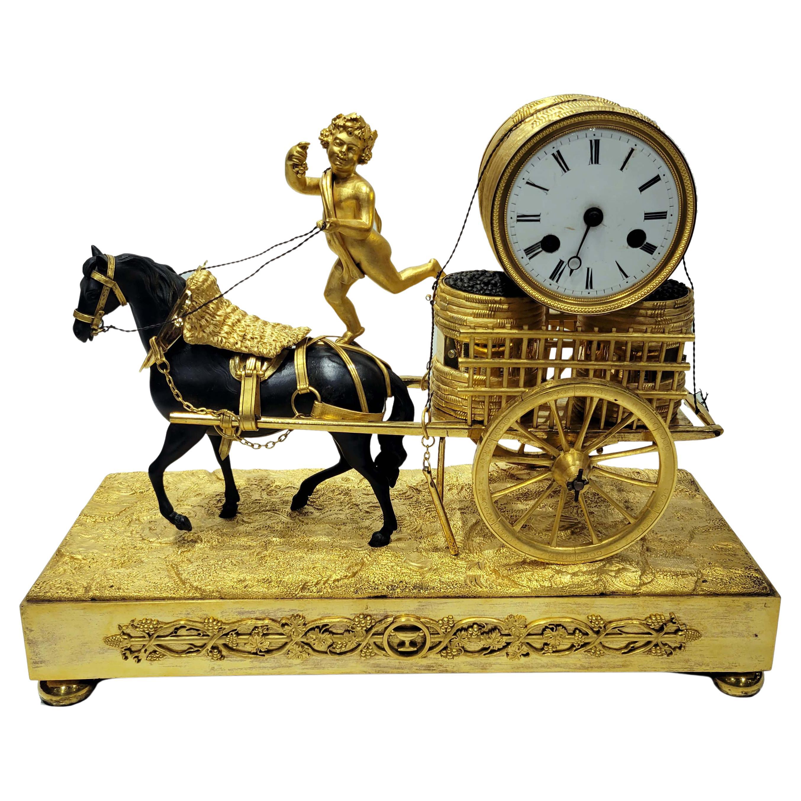 Rare Gilt and Patinated Bronze Directoire Clock , French, Late 18thC For Sale