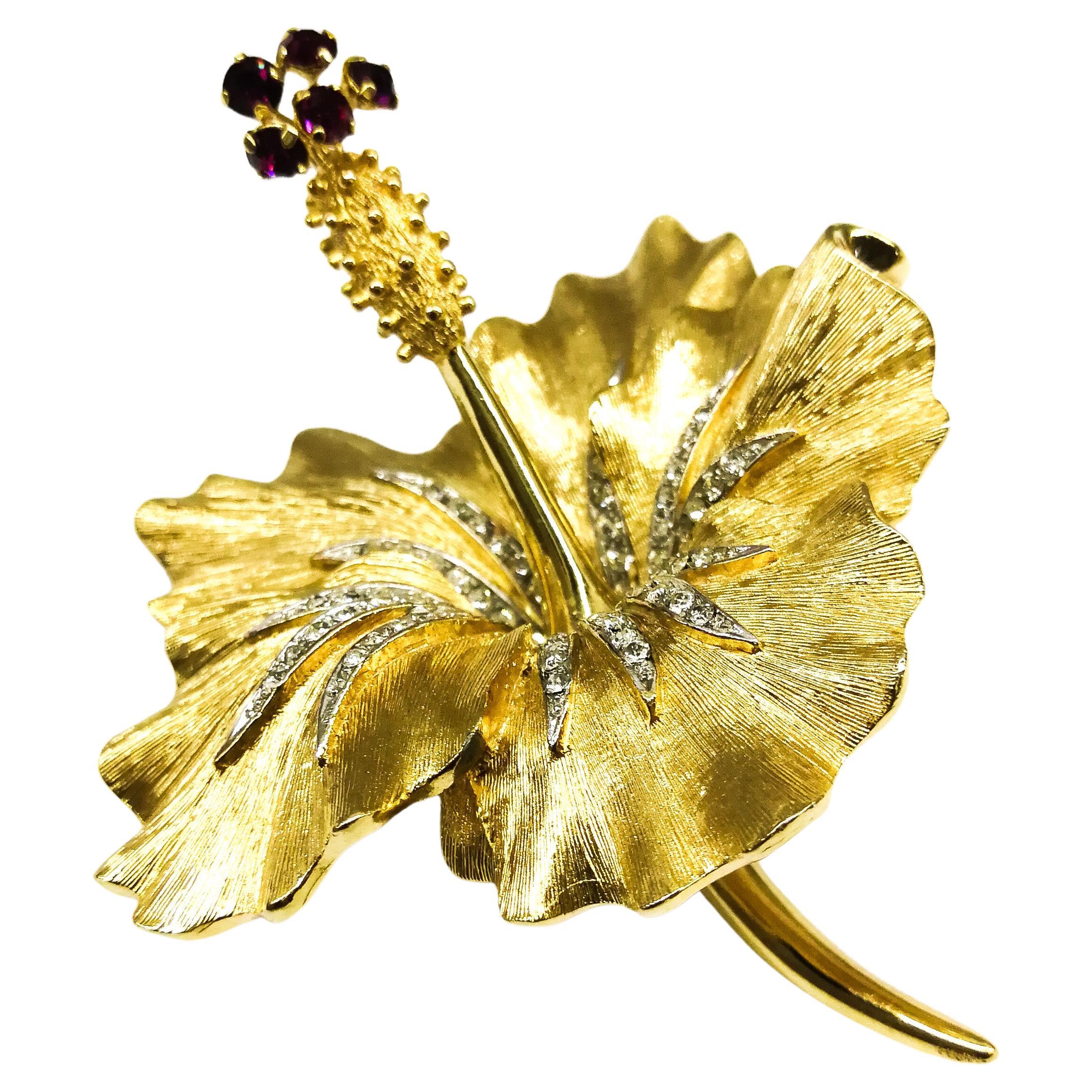 A rare gilt metal, and paste 'en tremblant' flower brooch, Marcel Boucher, 1960s For Sale