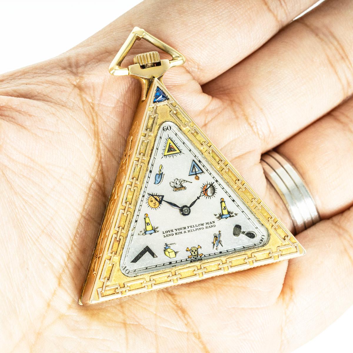 A Rare Gold Masonic Triangular Pocket Watch C1920 In Excellent Condition In Mayfair, London, London
