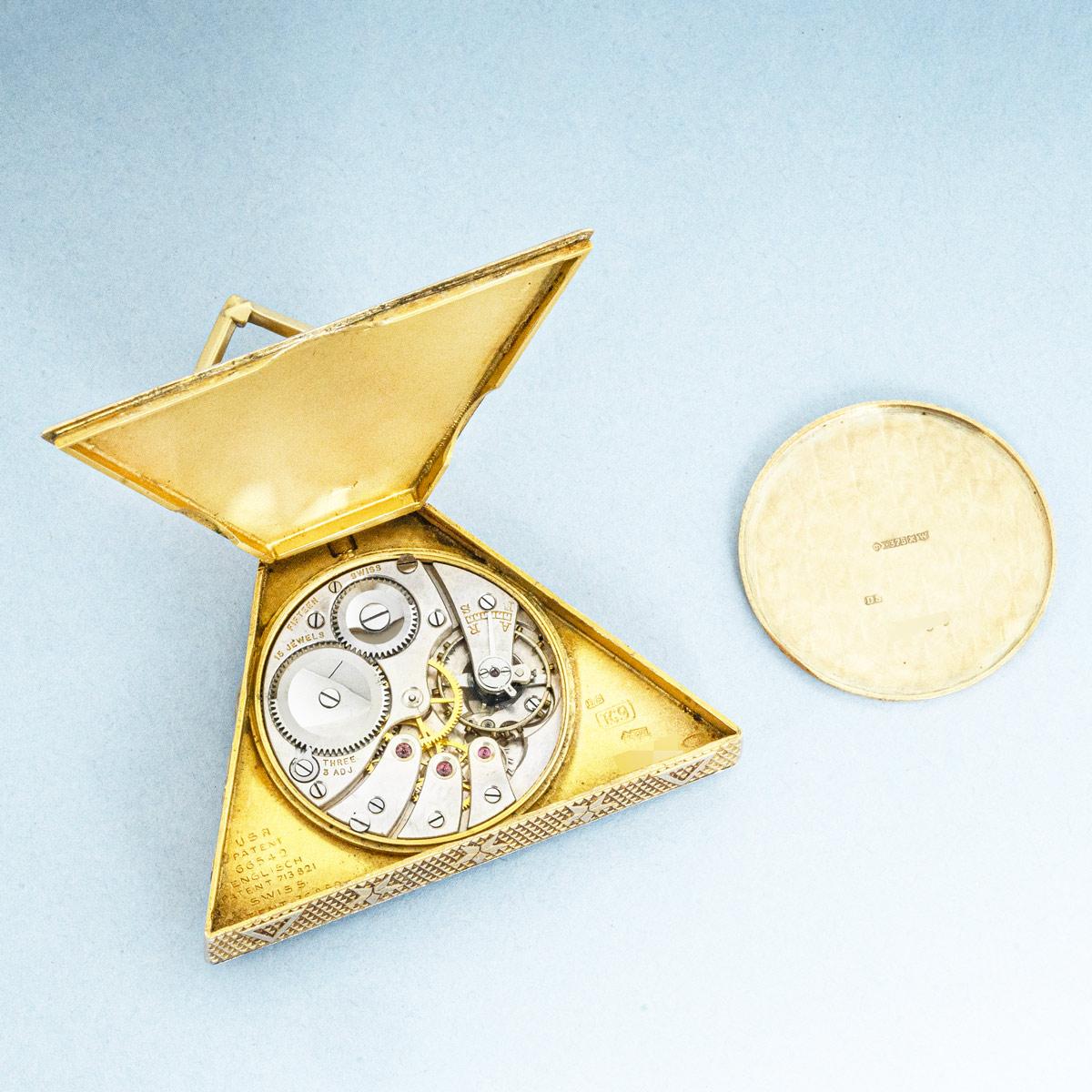 A Rare Gold Masonic Triangular Pocket Watch C1920 4