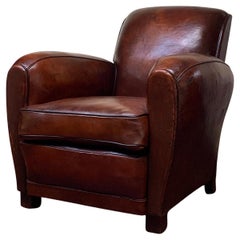 A Rare & Gorgeous French Leather Club Chair, Cuban Lounge Model Circa 1950's