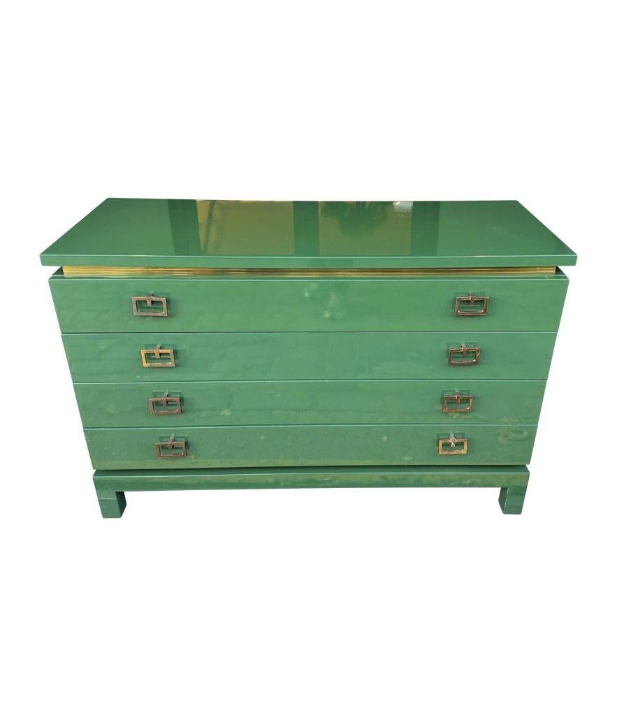 A rare green lacquered 1970s chest of drawers by Guy Lefevre for Maison Jansen 5