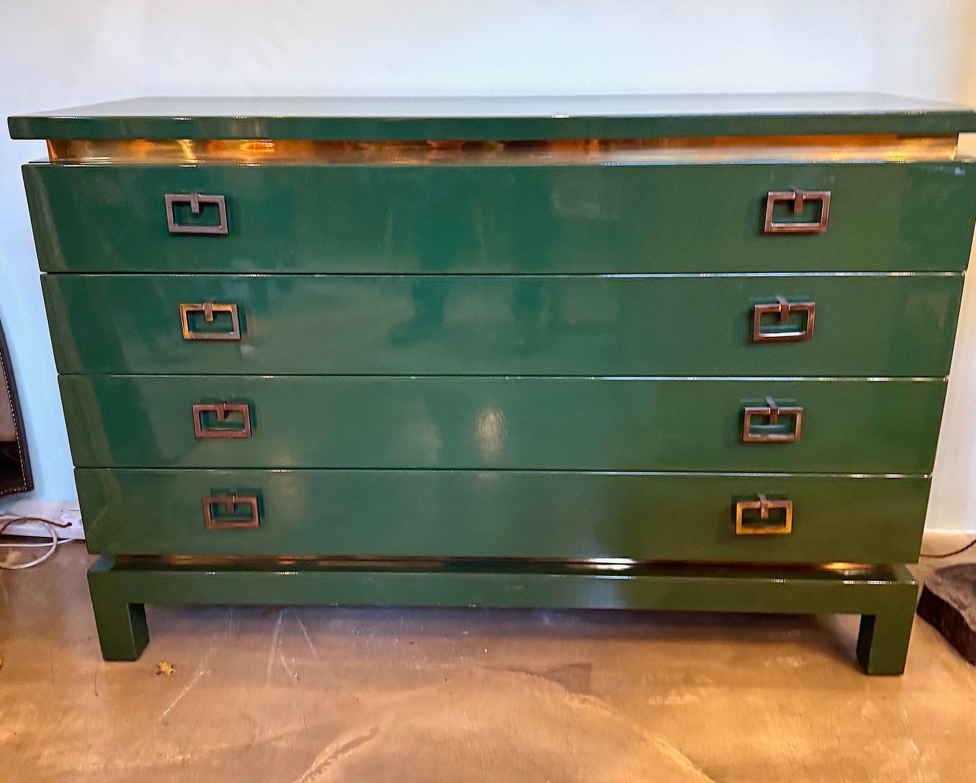 A rare green lacquered 1970s chest of drawers by Guy Lefevre for Maison Jansen 6