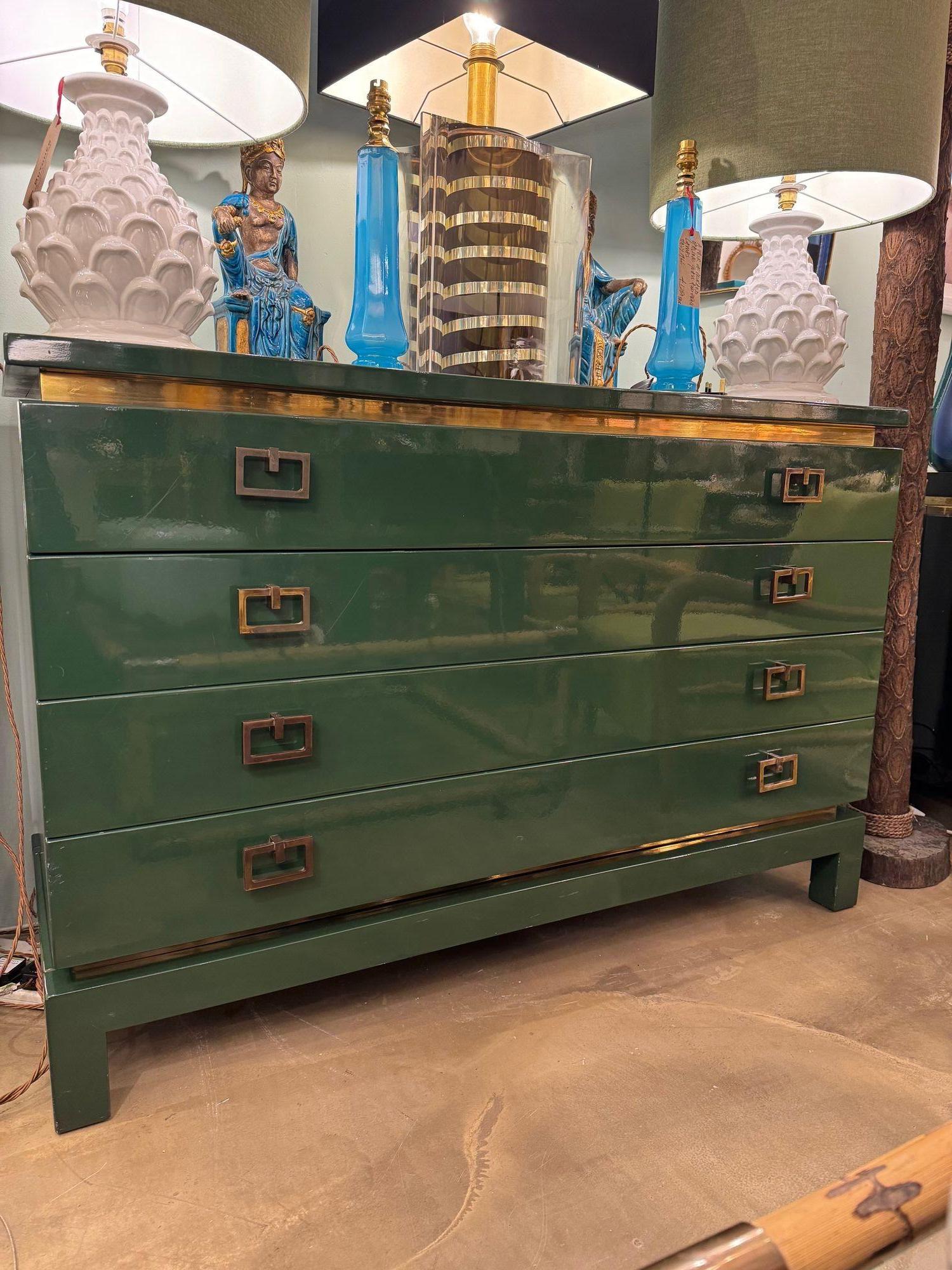 A rare green lacquered 1970s chest of drawers by Guy Lefevre for Maison Jansen 9