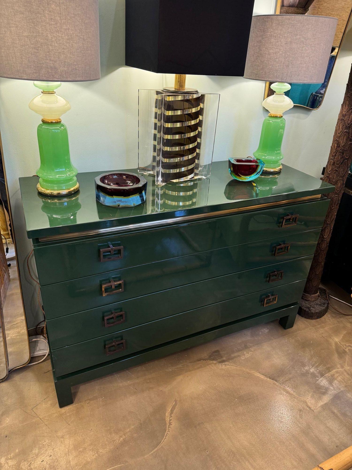 A rare green lacquered 1970s chest of drawers by Guy Lefevre for Maison Jansen 10