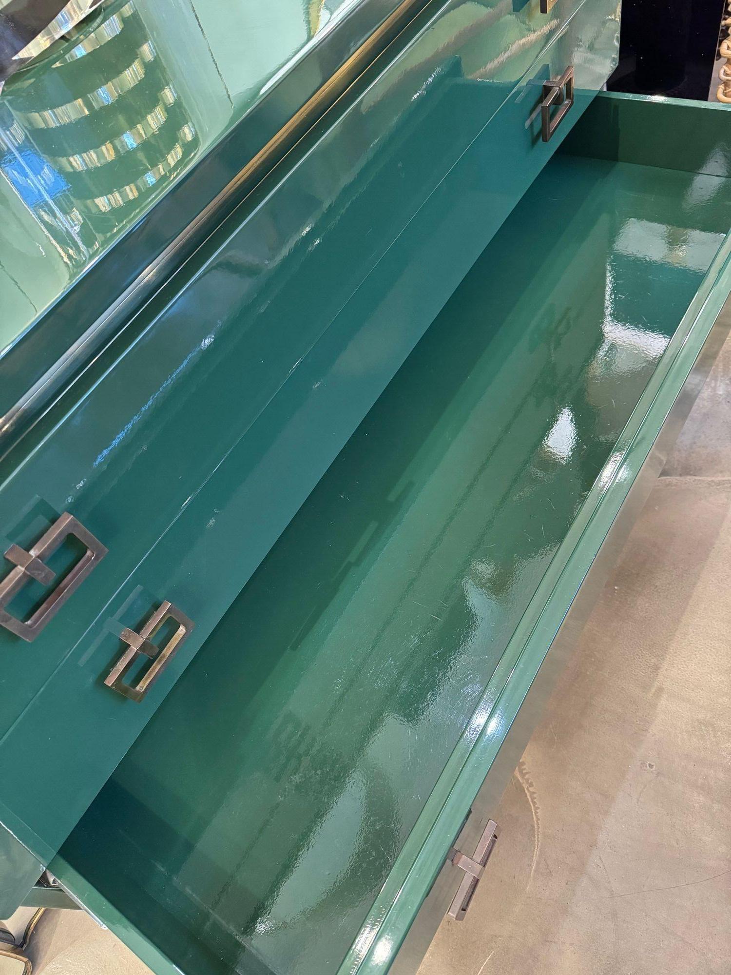 A rare green lacquered 1970s chest of drawers by Guy Lefevre for Maison Jansen 12
