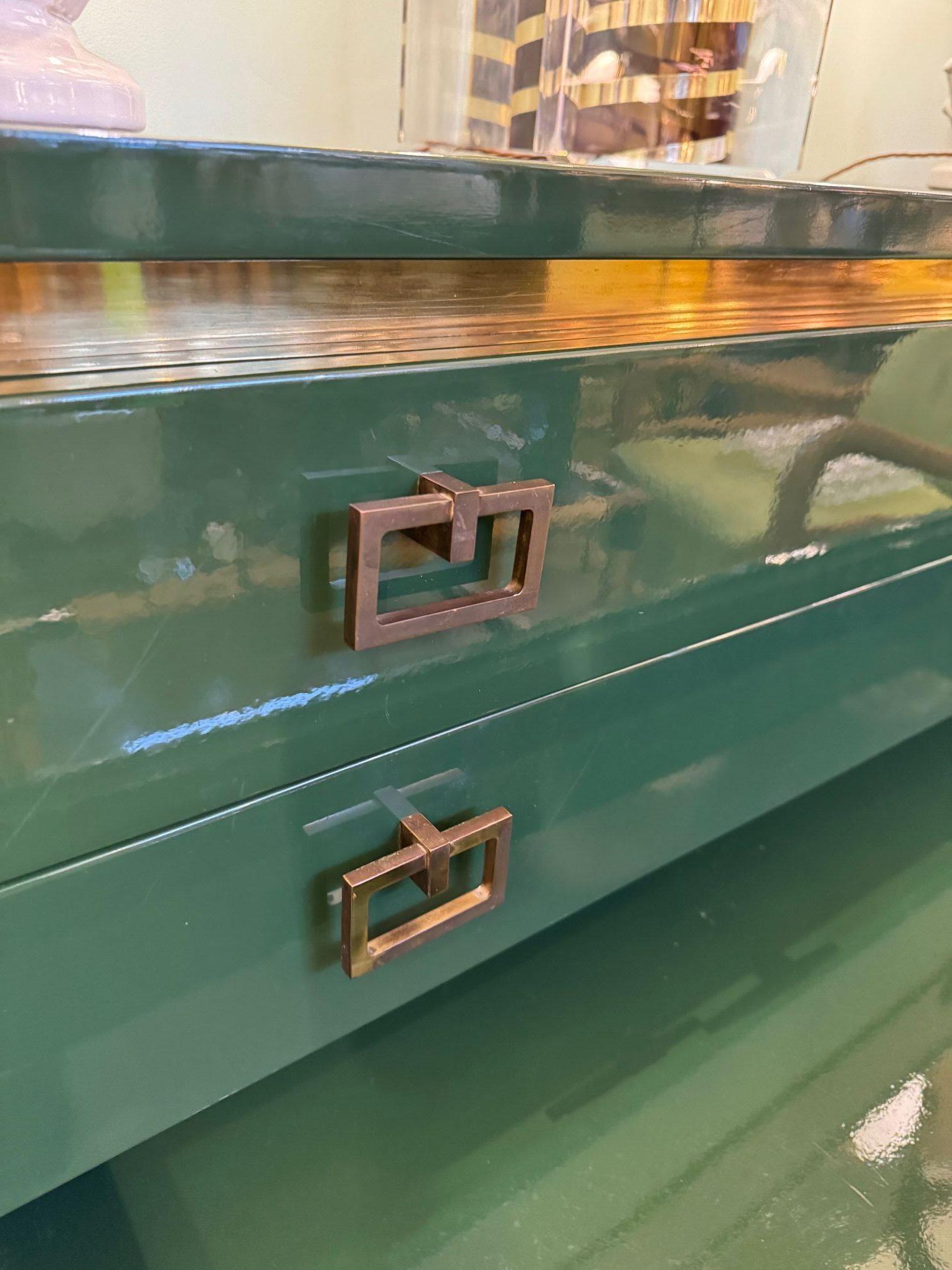 A rare green lacquered 1970s chest of drawers by Guy Lefevre for Maison Jansen 13