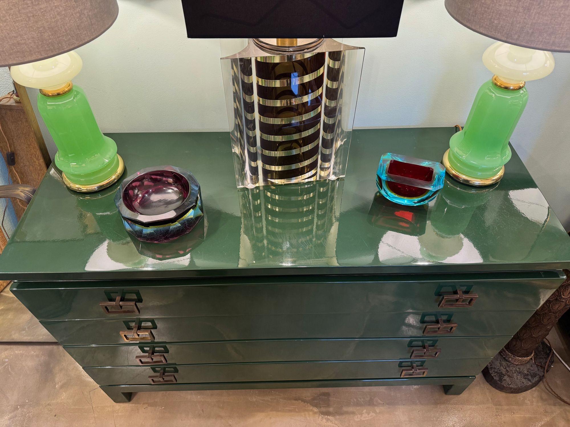 Late 20th Century A rare green lacquered 1970s chest of drawers by Guy Lefevre for Maison Jansen