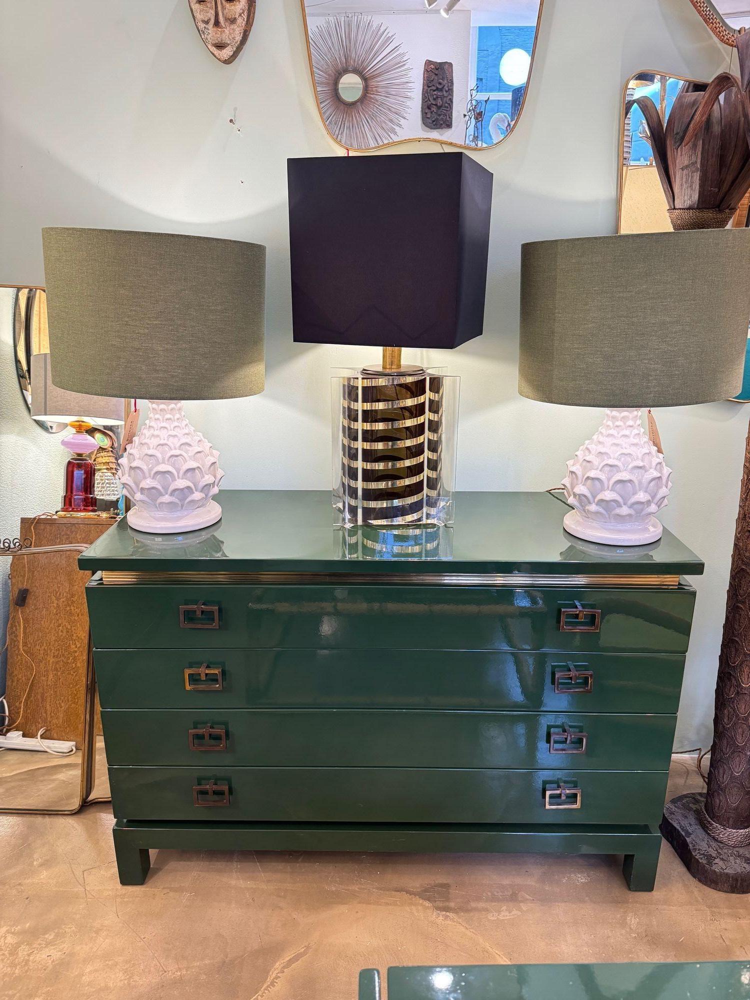 Brass A rare green lacquered 1970s chest of drawers by Guy Lefevre for Maison Jansen