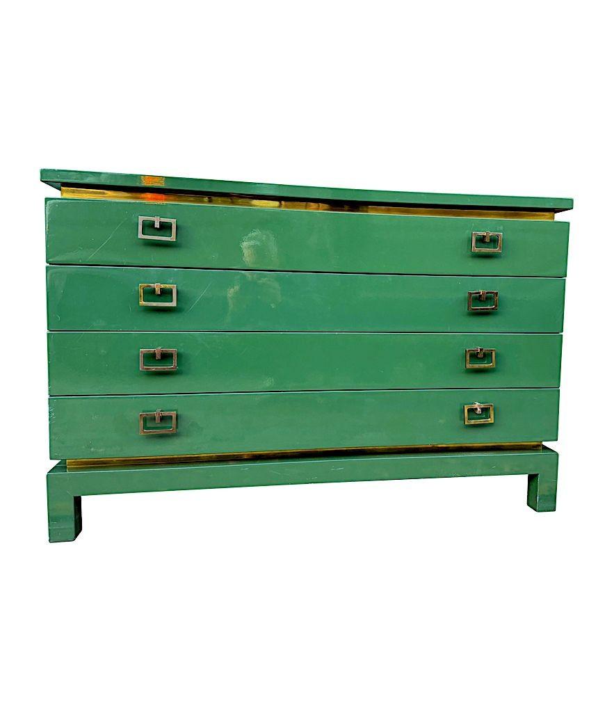A rare green lacquered 1970s chest of drawers by Guy Lefevre for Maison Jansen 3