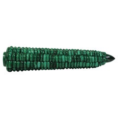 A Rare Green Malachite Obelisk Corn-on-the-Cob Decorative Sculpture