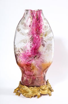 Emile Galle, A Rare & Important Ormolu-Mounted Double Carp Fish Pink-Glass Vase