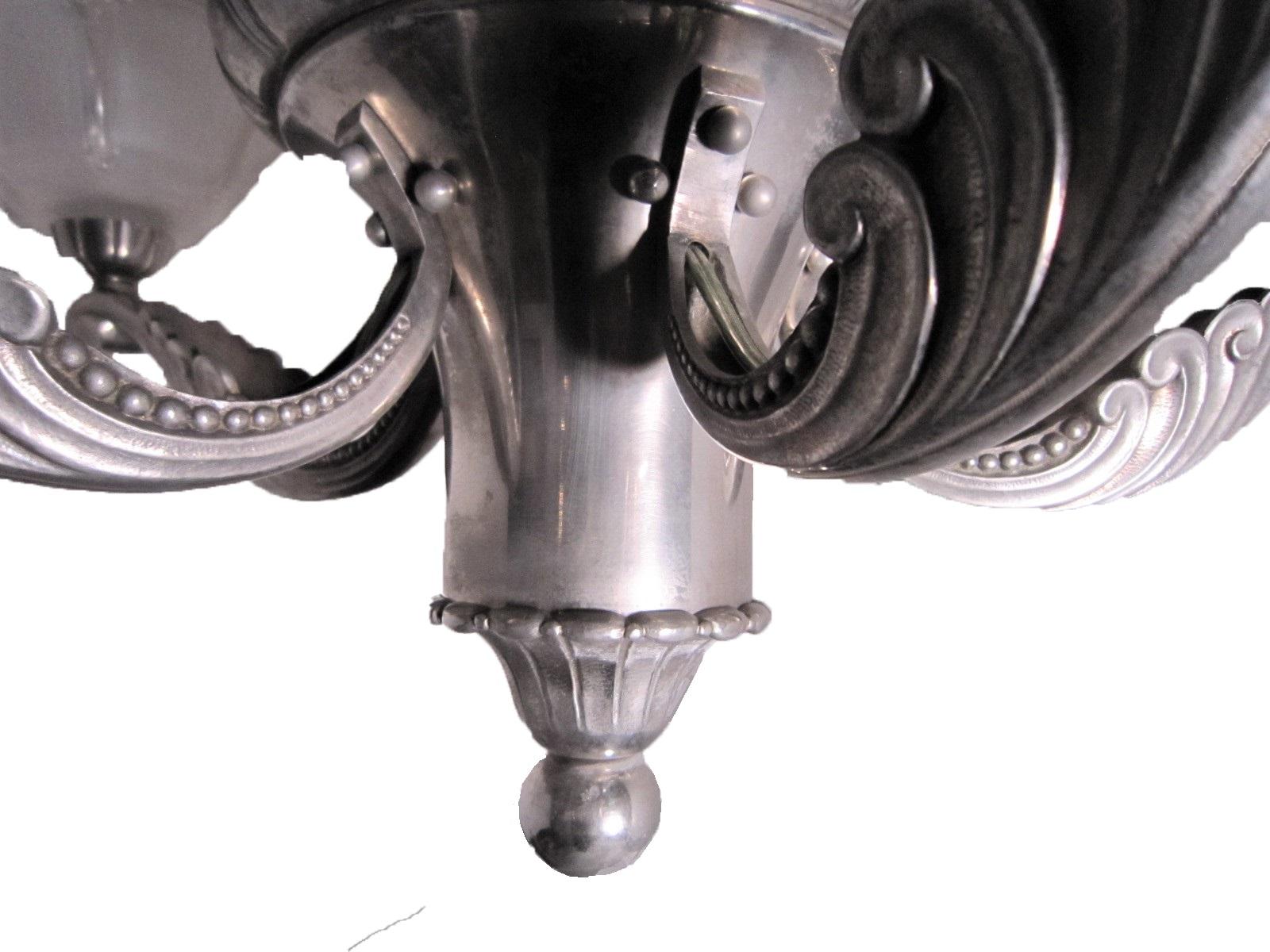 A rare important waterfall 5 arm French chandelier w/frosted glass cups Petitot For Sale 6