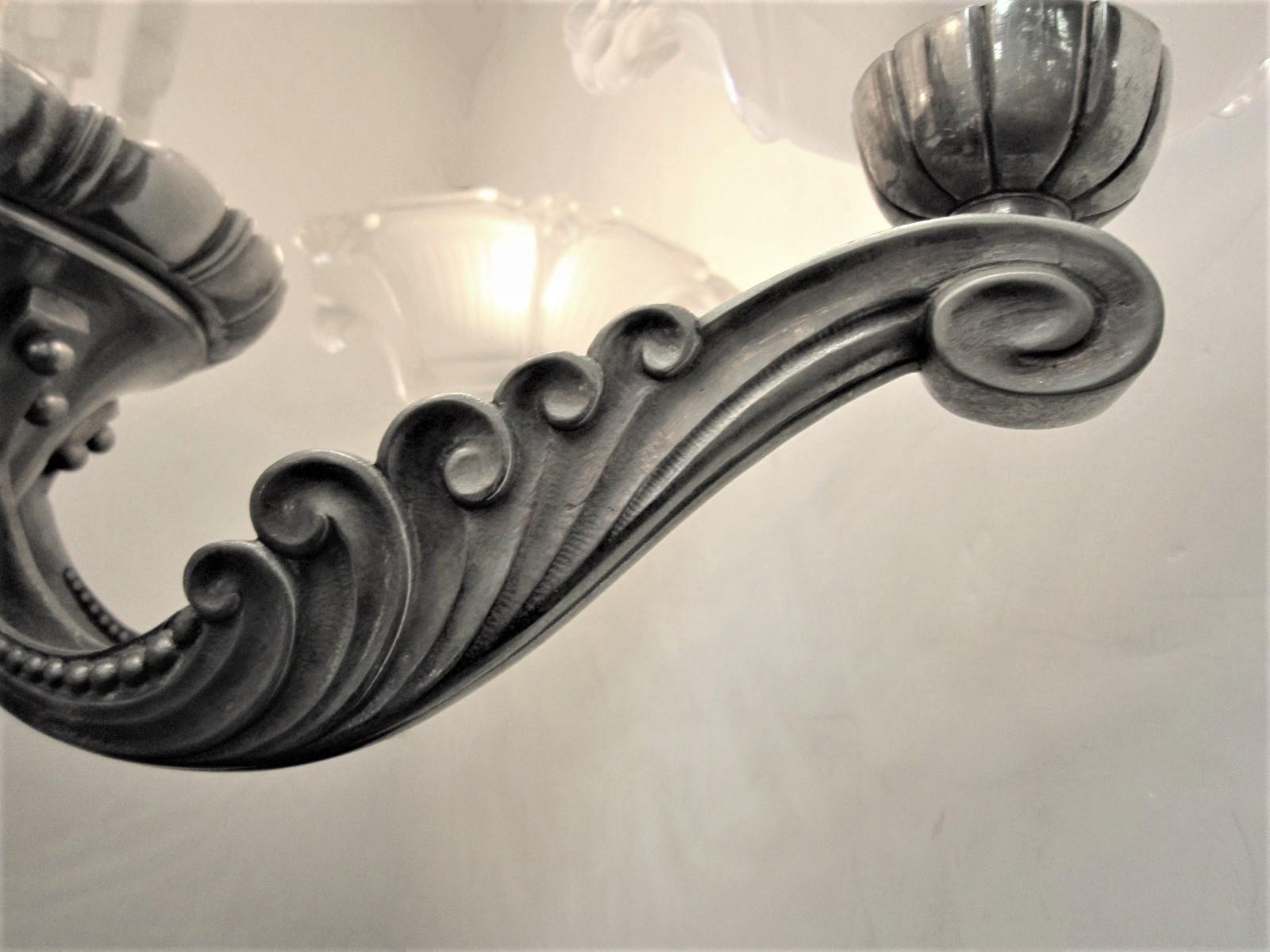 A rare important waterfall 5 arm French chandelier w/frosted glass cups Petitot For Sale 9