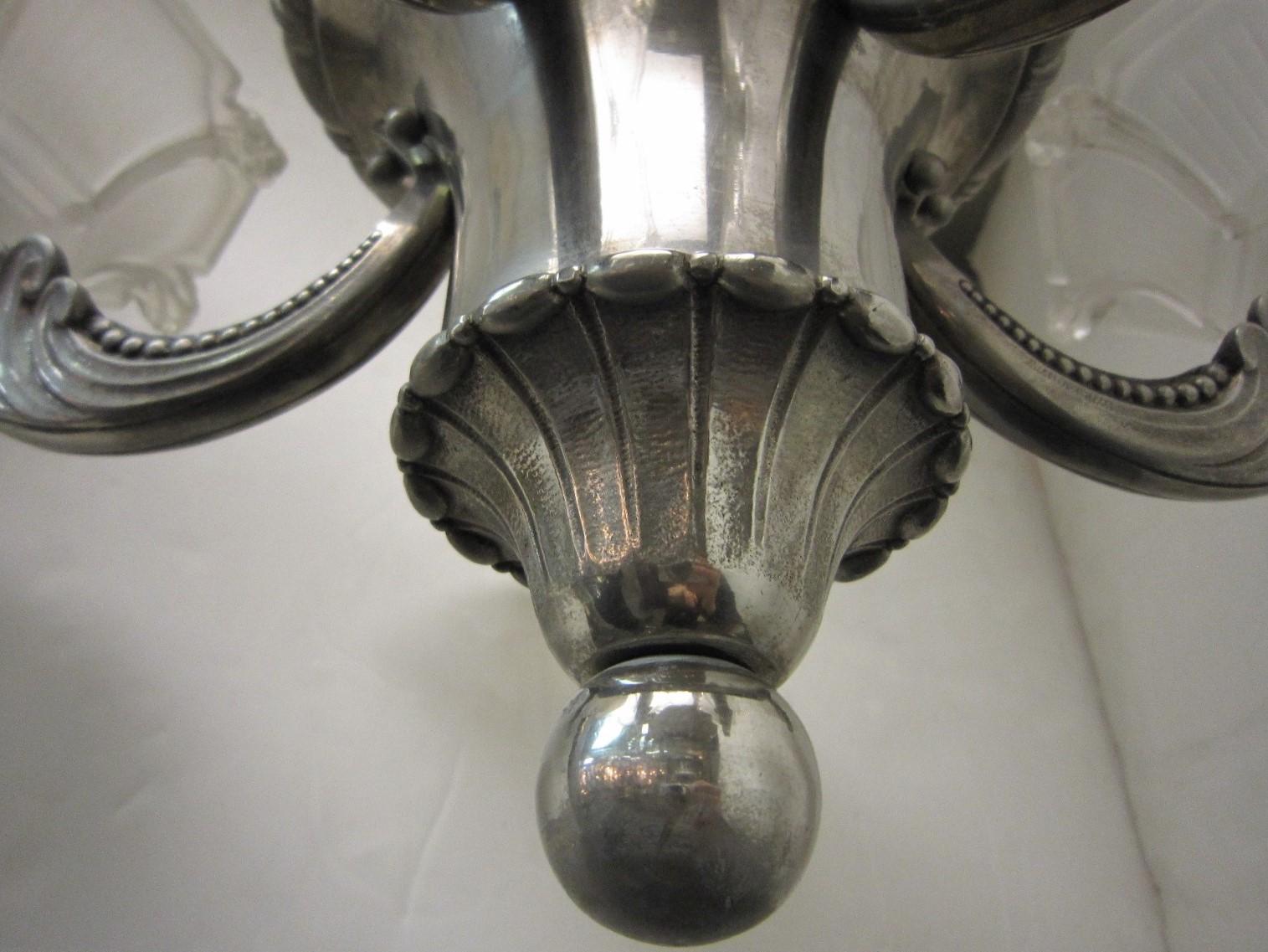 A rare important waterfall 5 arm French chandelier w/frosted glass cups Petitot For Sale 12