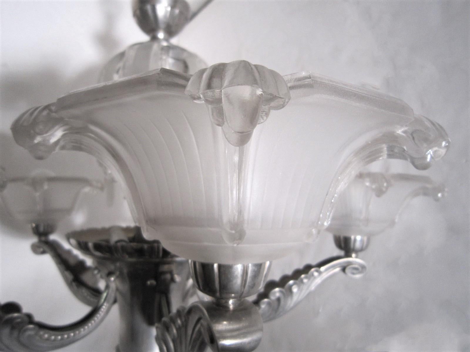 A rare important waterfall 5 arm French chandelier w/frosted glass cups Petitot For Sale 3