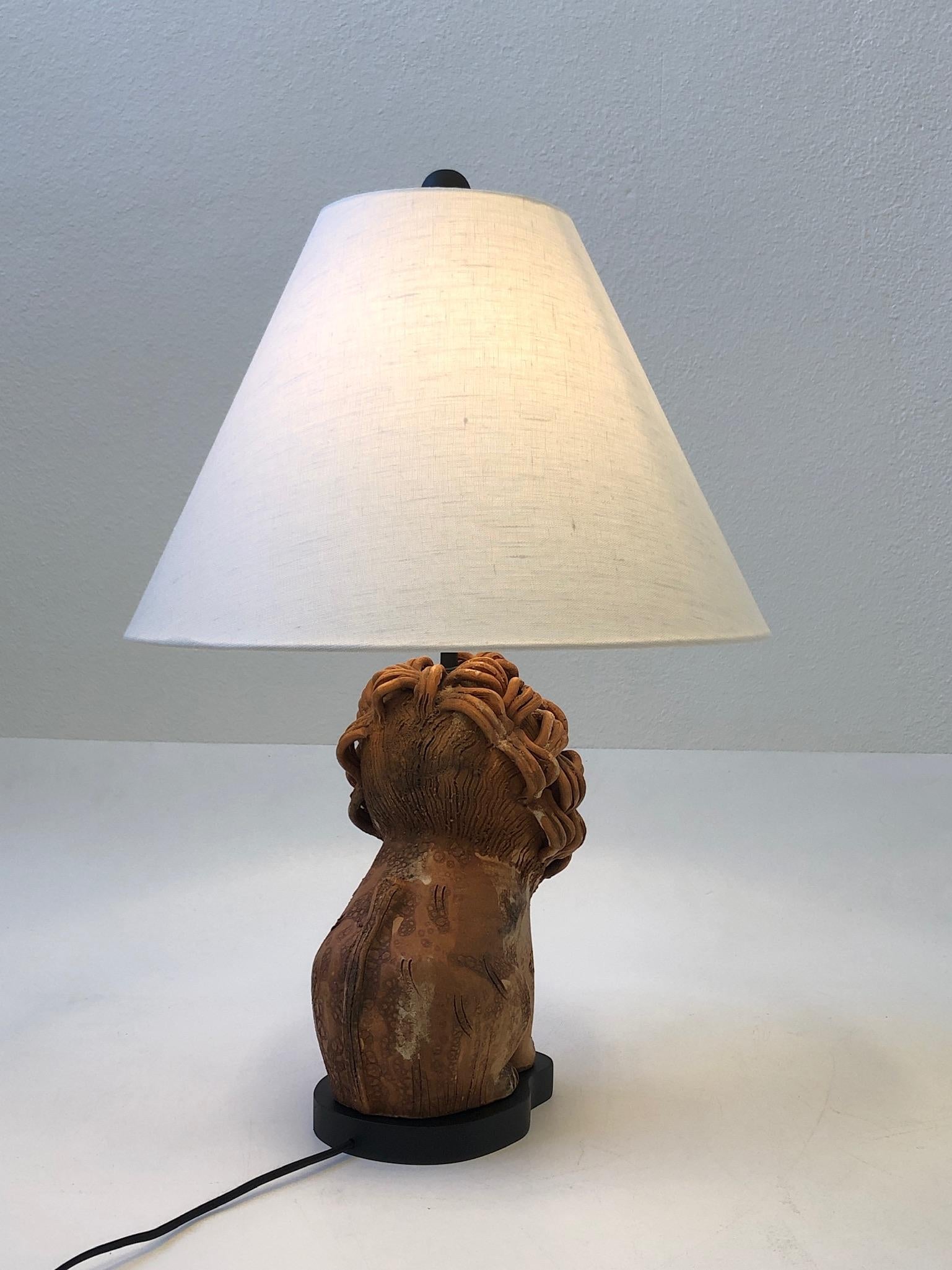 Fin du 20e siècle Rare lampe de bureau italienne en céramique lion par Aldo Londi pour Bitossi en vente