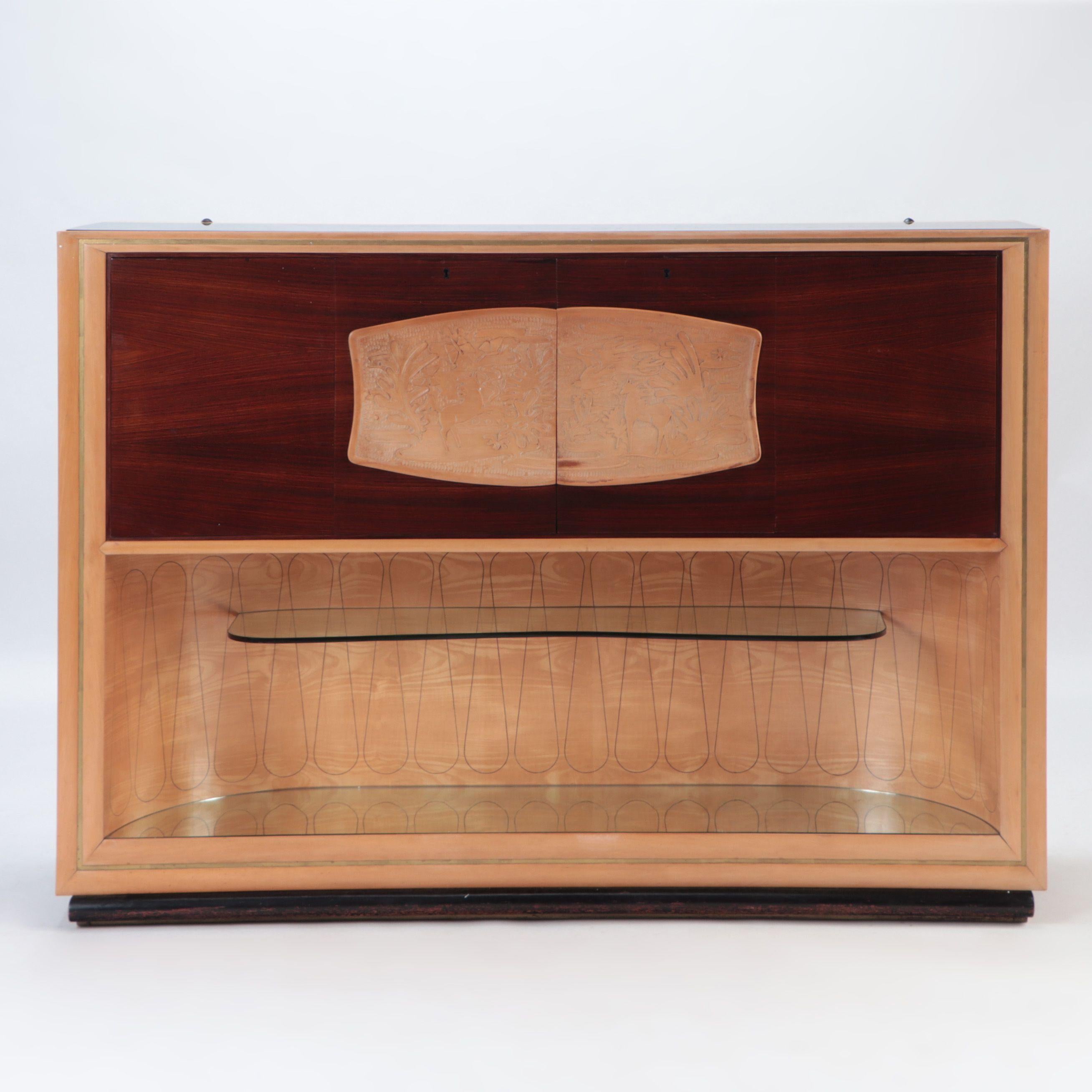 Mid-Century Modern Rare Italian Custom Ordered Bar Cabinet by V. Dassi, C 1950 For Sale