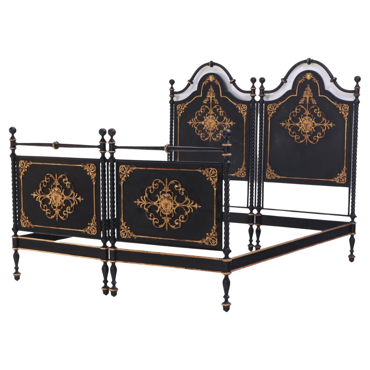 A Rare Italian Gilt Zinc Decorated Iron King Bed, C. 1870.
