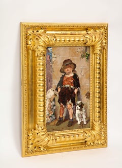 A Rare Italian Giltwood Framed Pietre Dure By Mario Montelatici '2 Little Tykes'