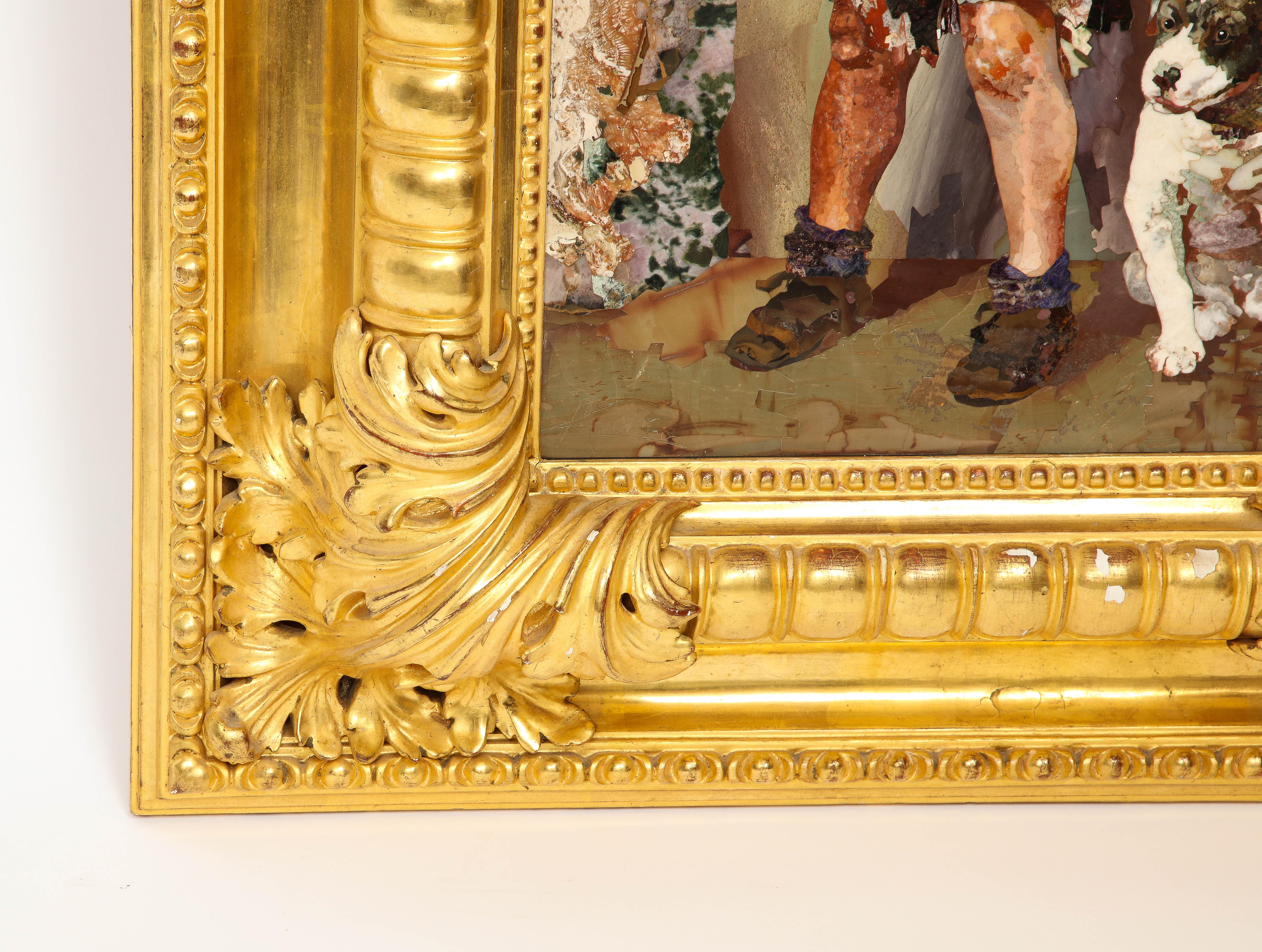 A Rare Italian Giltwood Framed Pietre Dure By Mario Montelatici '2 Little Tykes' 1