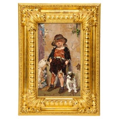 Antique A Rare Italian Giltwood Framed Pietre Dure By Mario Montelatici '2 Little Tykes'