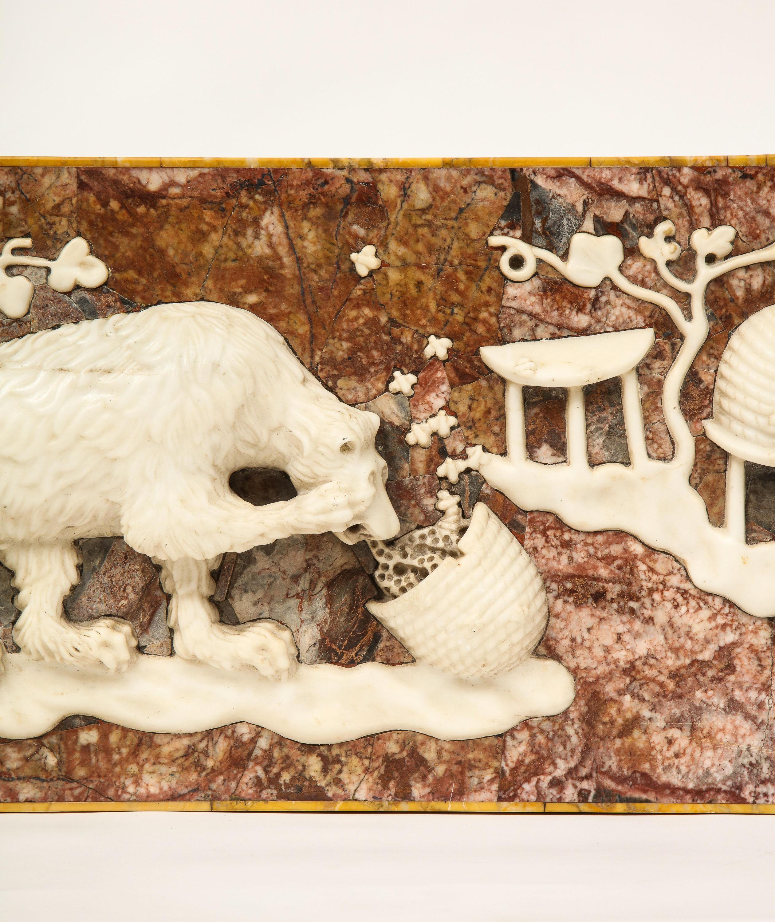 18th Century Rare Italian Grand Tour Marble Frieze Panel of a Bear Eating Honey