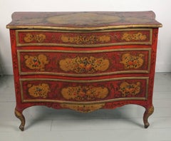Rare Italian Sicilian Red Scarlet and Polychromed Rococo Style Commode