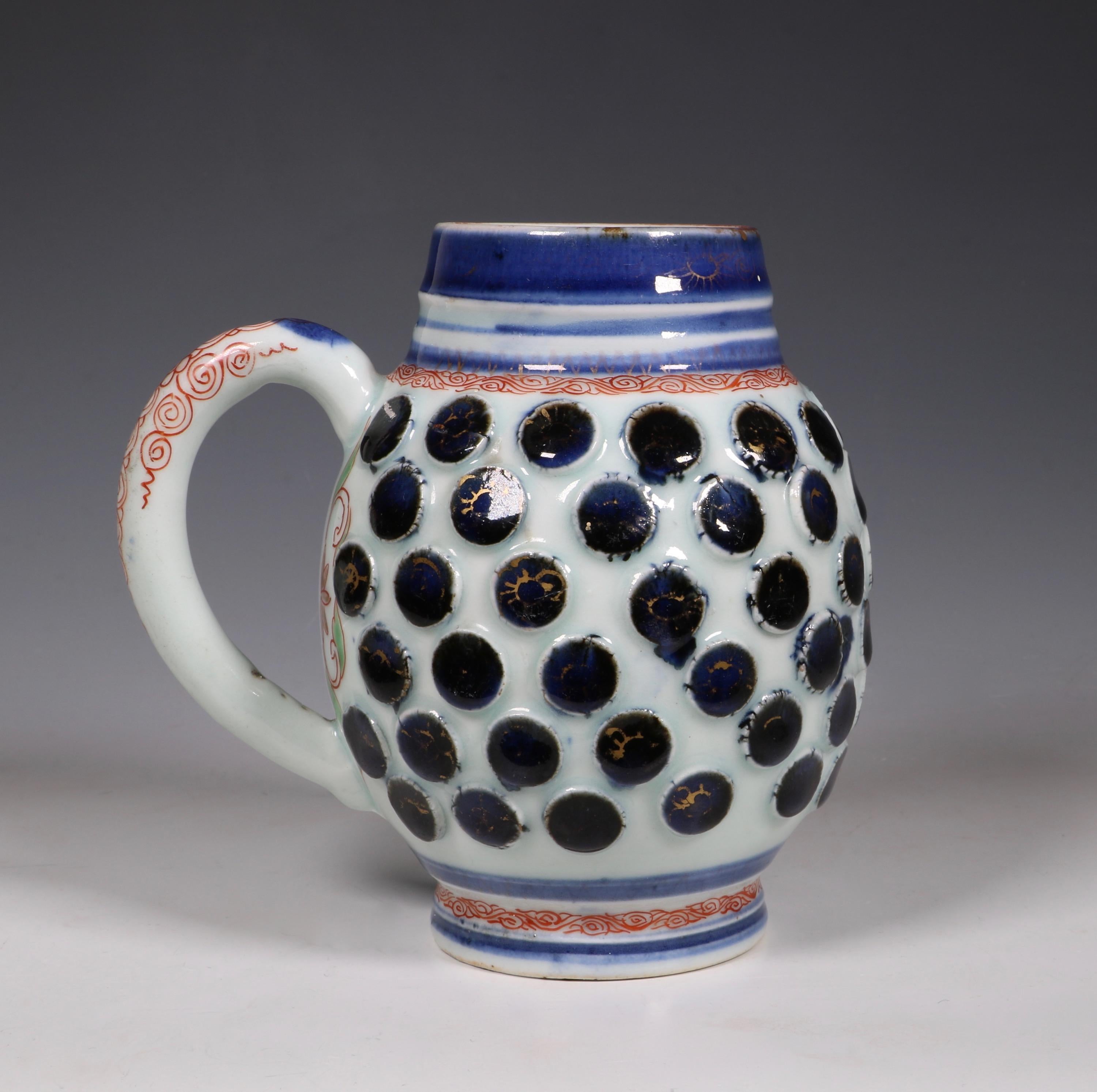 Glazed Rare Japanese Arita Imari Porcelain Westerwald Tankard, 17th-18th Century For Sale