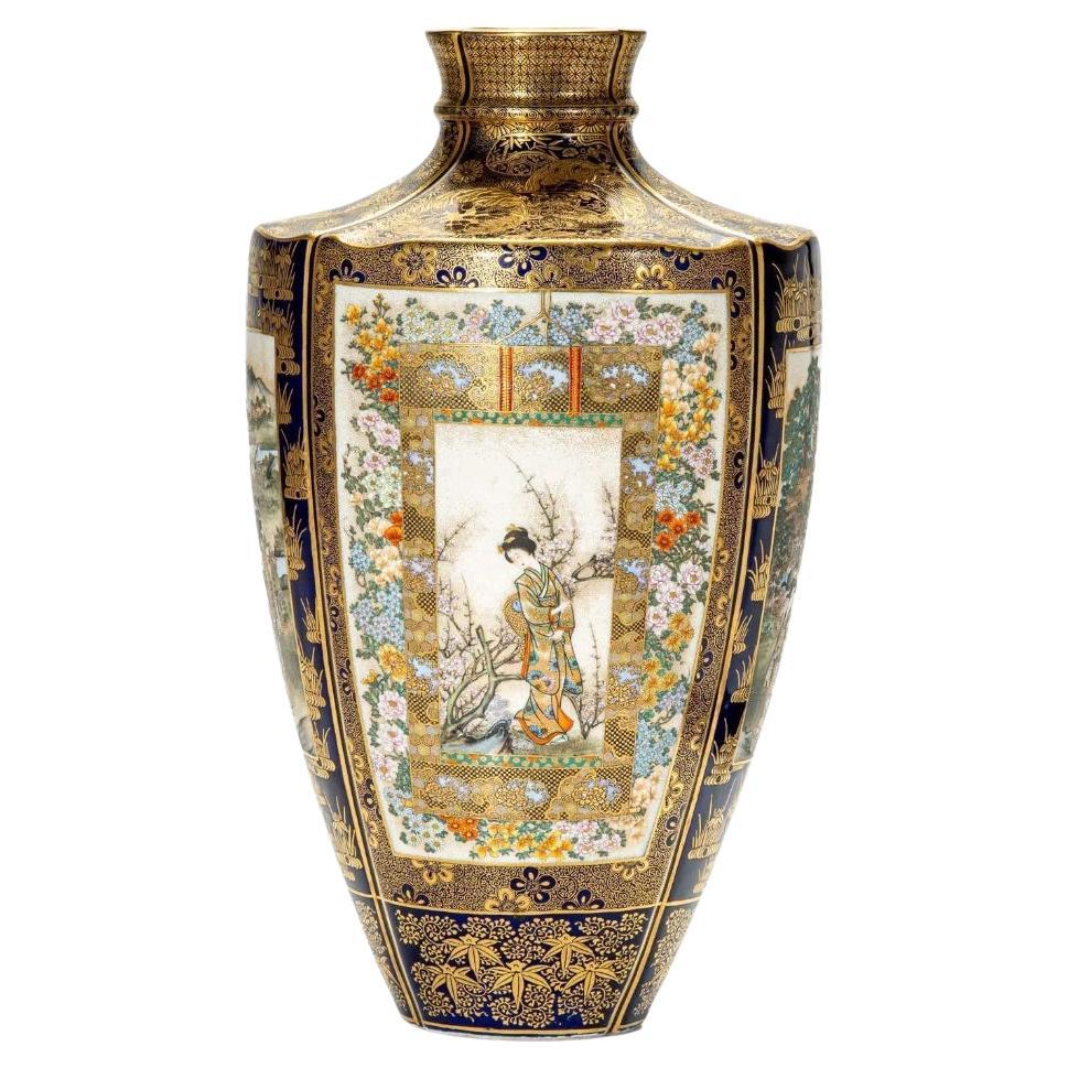 A rare Japanese Satsuma vase of lobed shape signed by Kinkozan For Sale