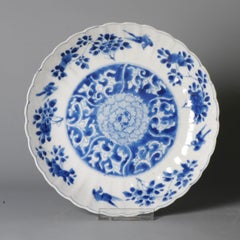 Rare Kangxi Porcelain Blue and White Plates with Bird and Floral Decoration