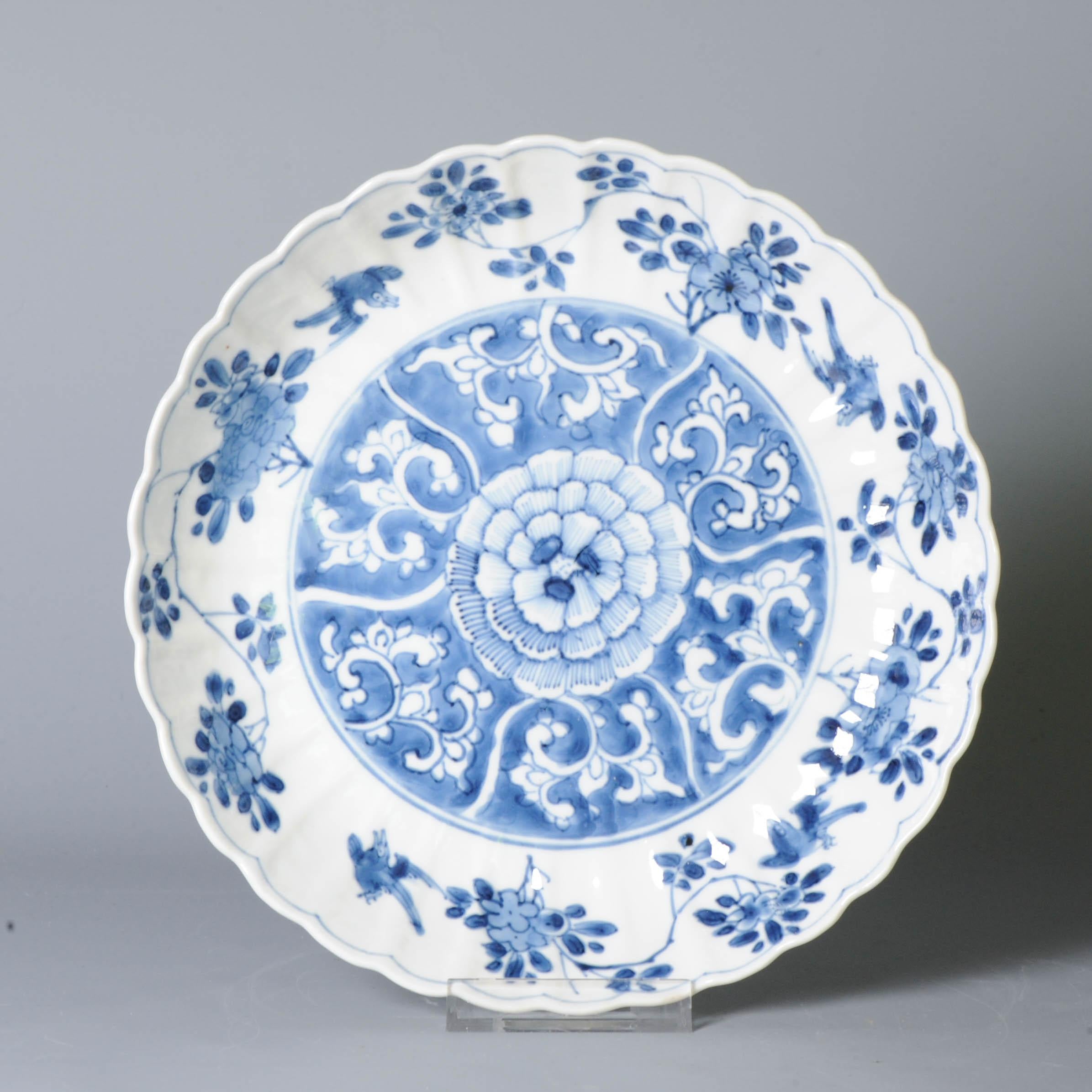 Chinese A Rare Kangxi porcelain Blue and White Plates with Bird and floral decoration
