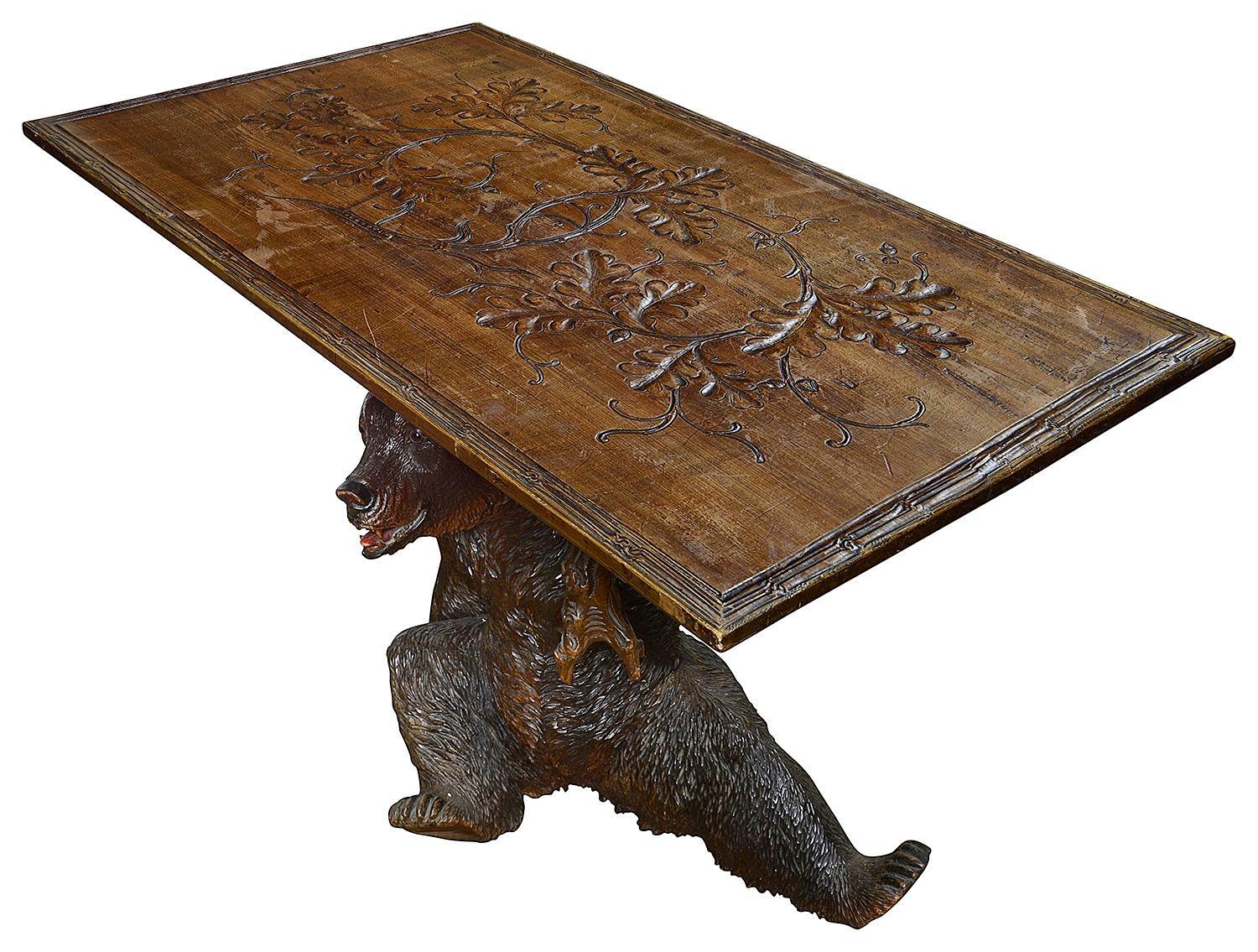 Wood Rare Lareg 19th Century Black Forest Carved Lindenwood Table For Sale